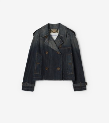 Cropped Denim Mayfair Trench Jacket in Mid blue - Women | Burberry® Official