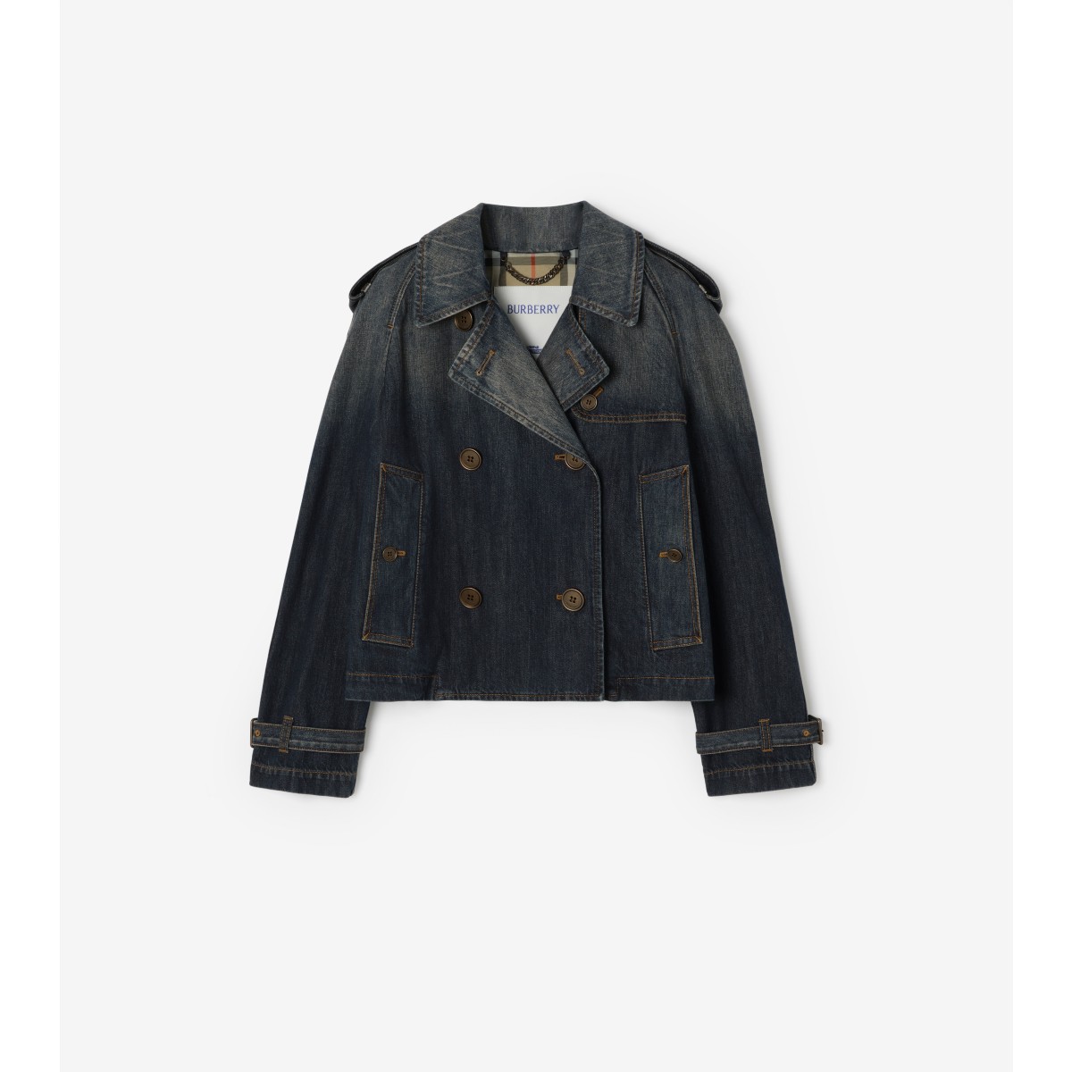  Check Cropped Denim Mayfair Trench Jacket