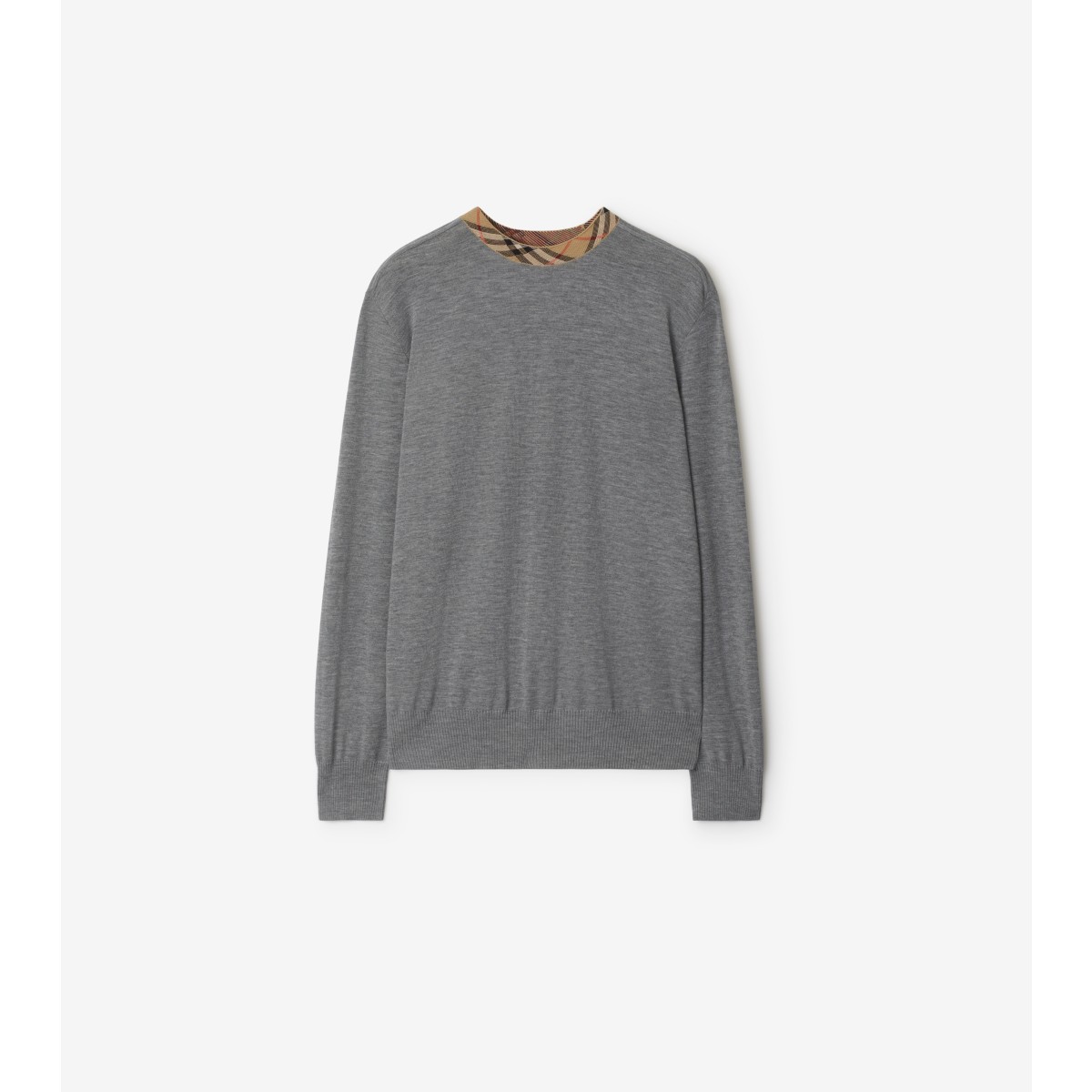  Check Trim Wool Sweater