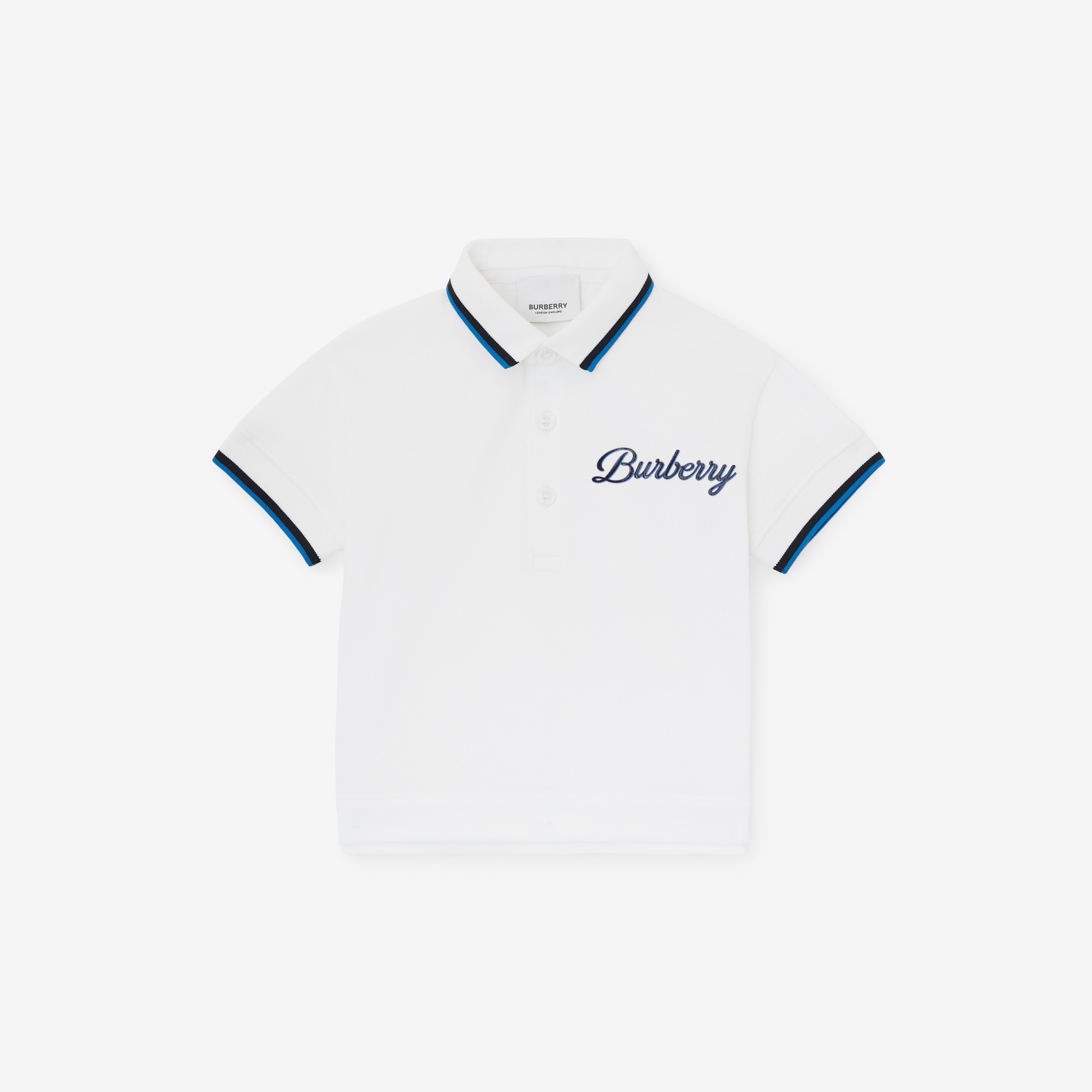 Logo Script Print Cotton Piqué Polo Shirt in White - Children | Burberry® Official - 1