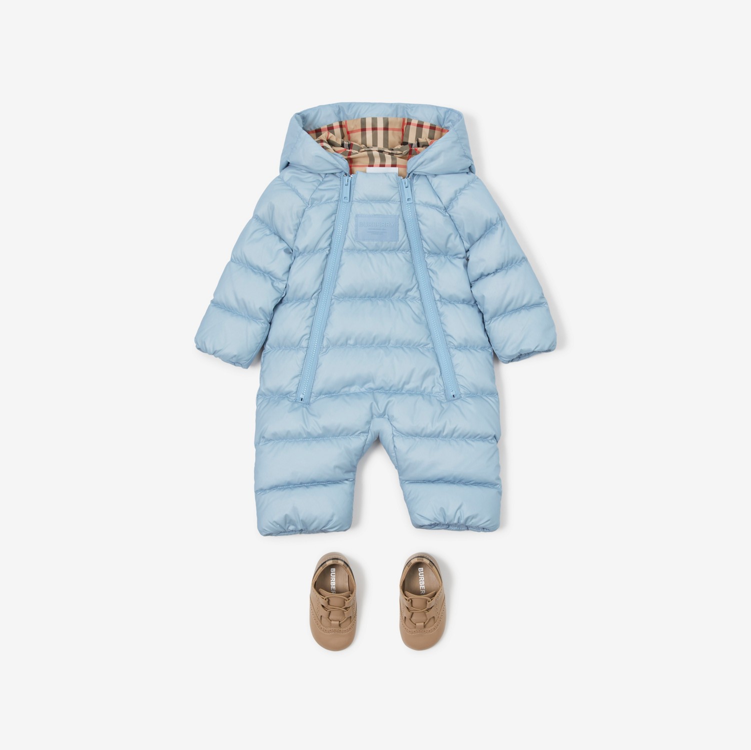 Nylon Hooded Puffer Suit in Light Grey Blue - Children | Burberry® Official