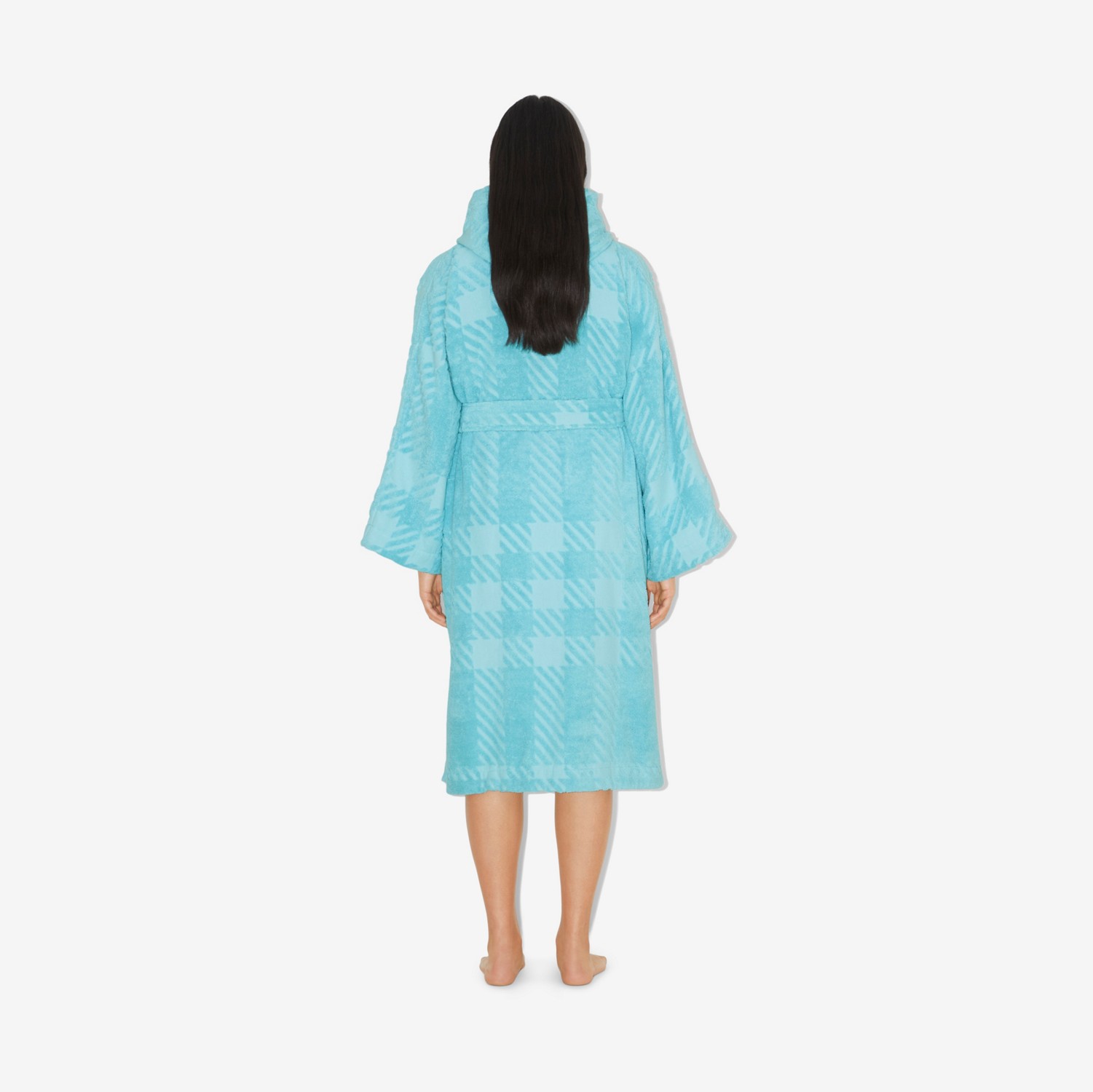 Check Cotton Jacquard Hooded Robe in Bright Blue Topaz | Burberry® Official