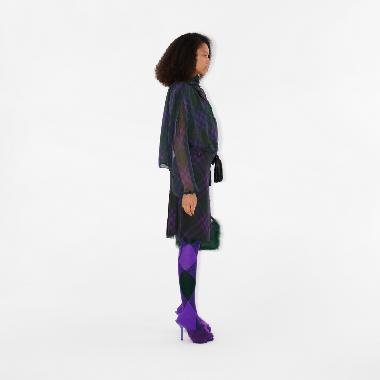 格纹丝质雪纺女衫 (皇室紫) - 女士 | Burberry® 博柏利官网
