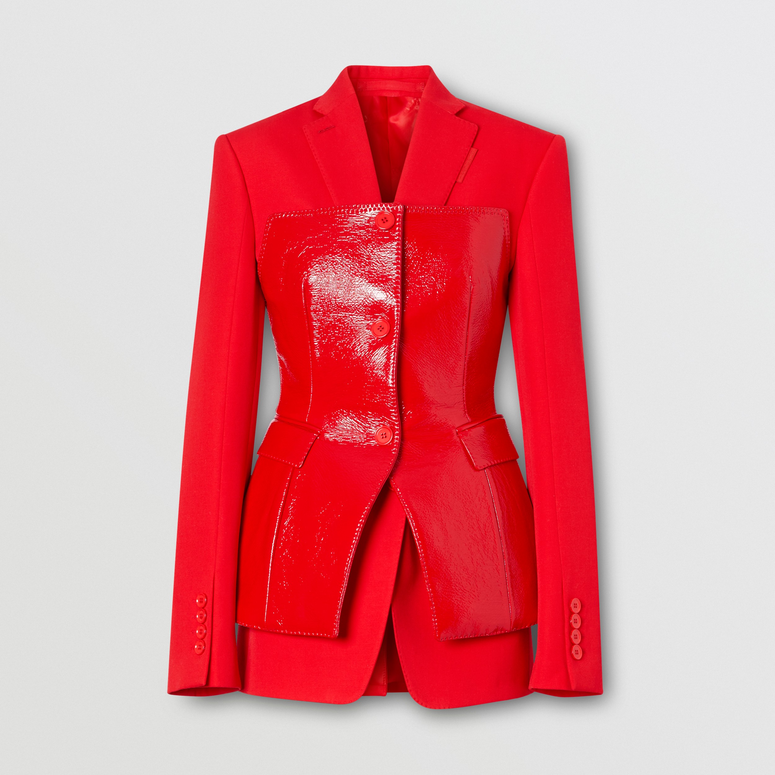 Vinyl Corset Detail Wool Tailored Jacket in Bright Red - Women ...