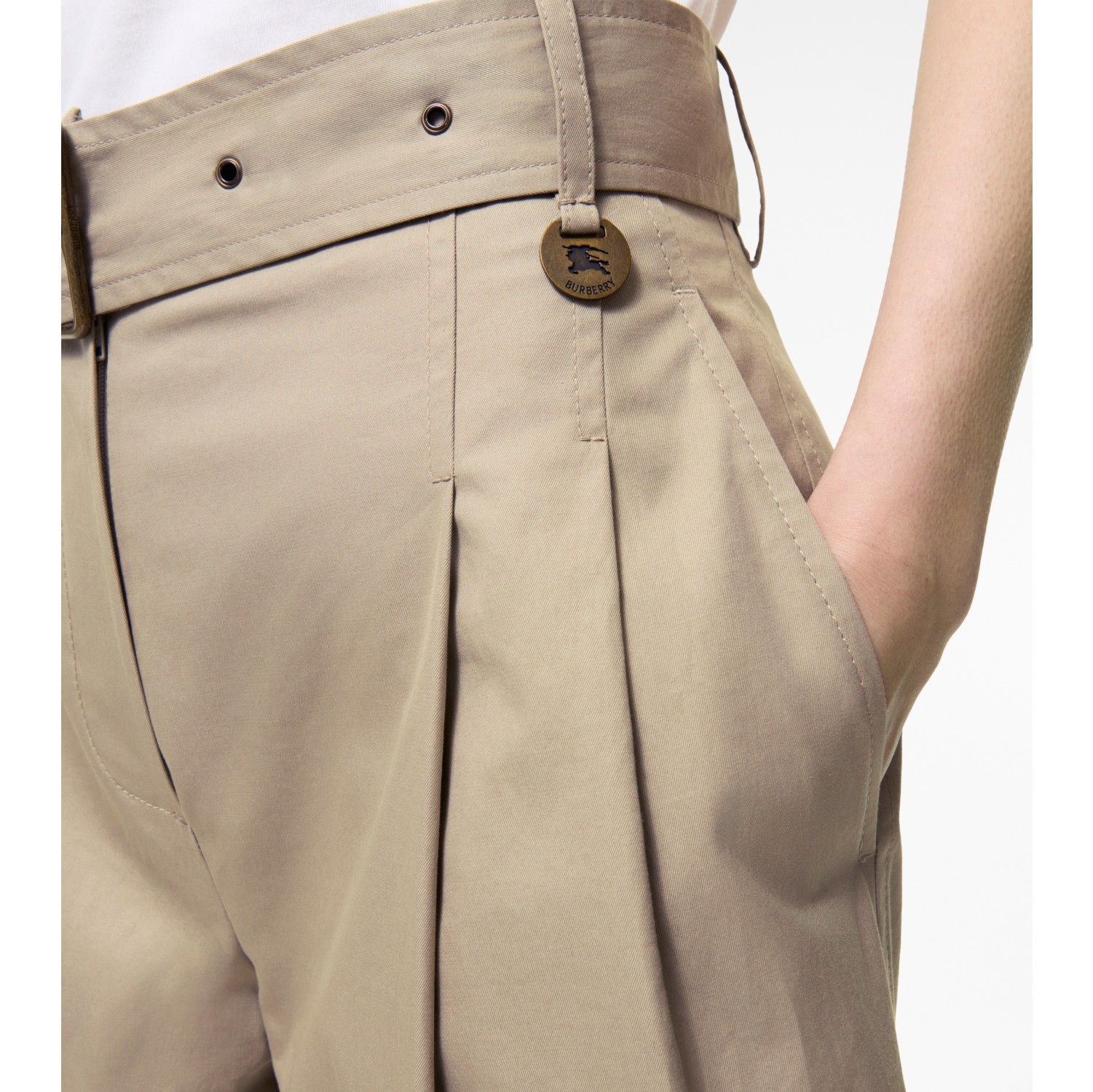 Belted Tropical Gabardine Shorts in Saltmarsh beige - Women | Burberry® Official