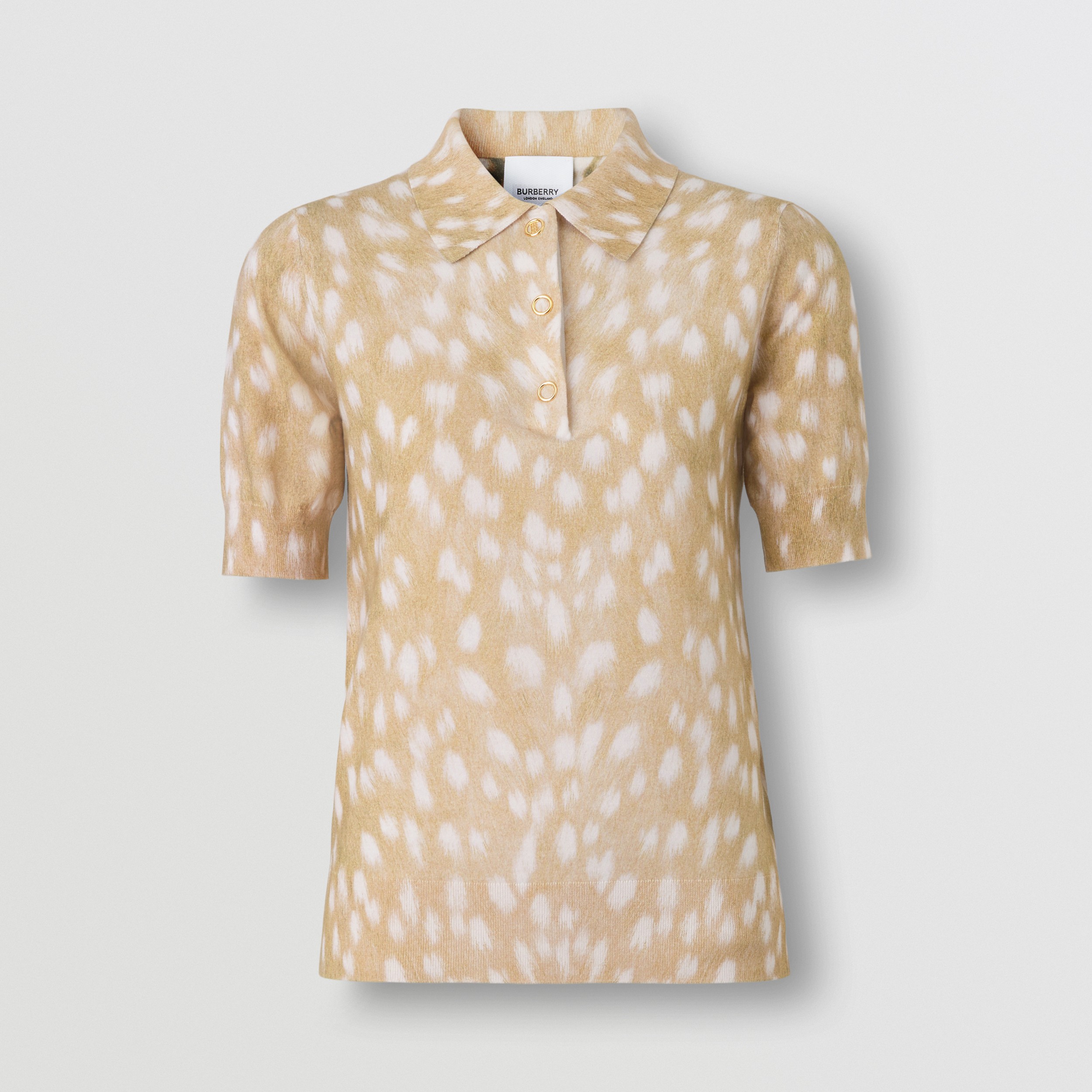 Deer Print Cotton Cashmere Polo Shirt in Honey - Women | Burberry® Official - 4