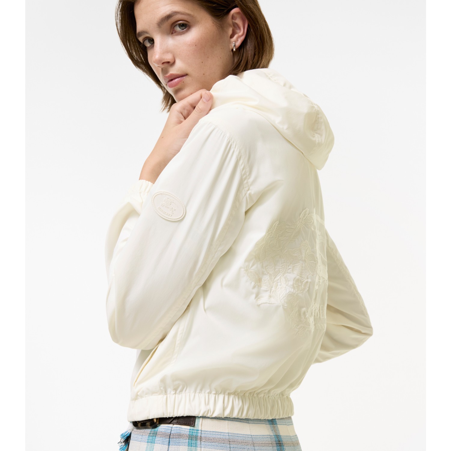 Knight Stamp Hooded Jacket in Seashell white - Women, Nylon | Burberry® Official