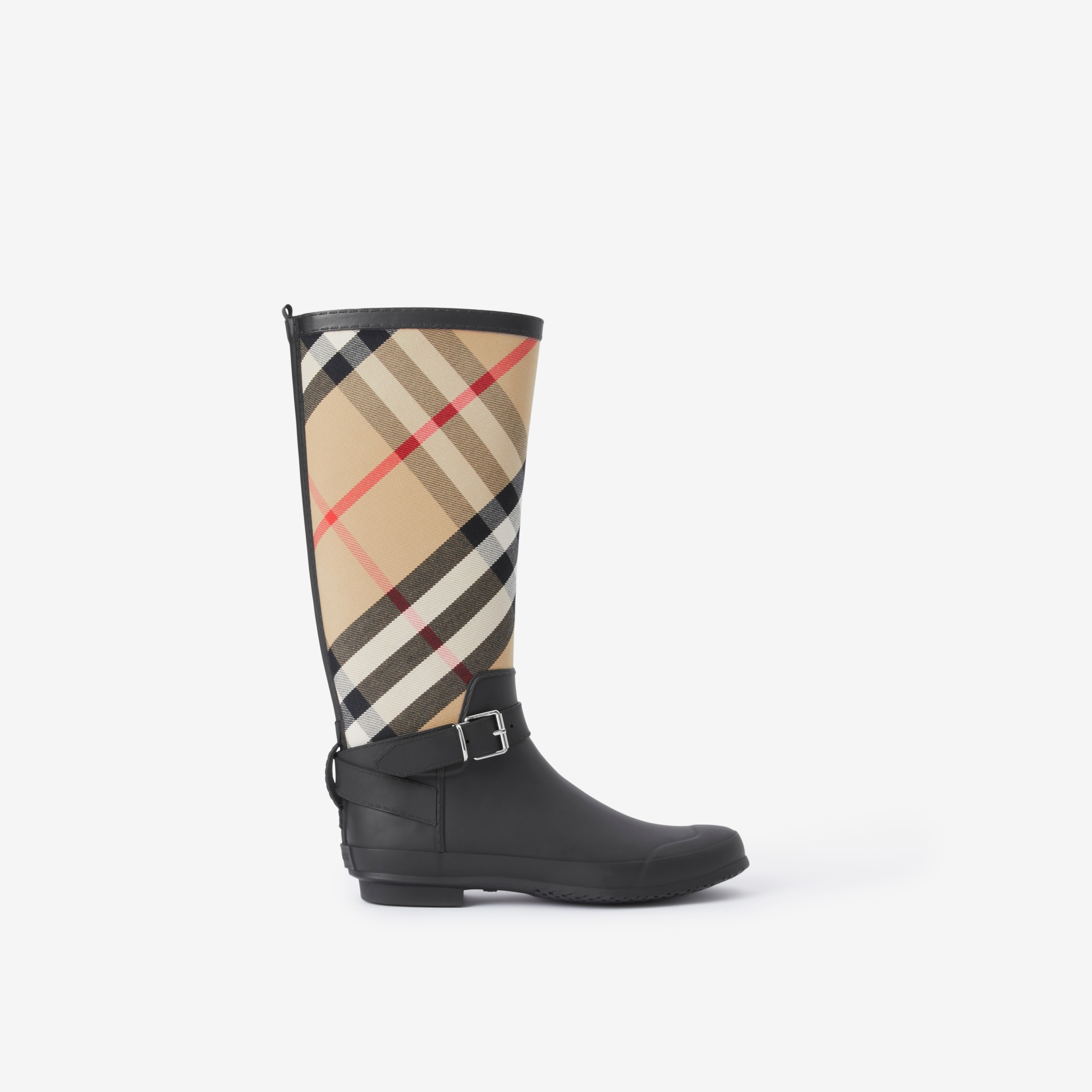 Botas de agua en goma y algodón a cuadros House Checks con correa  (Negro/beige Vintage) - Mujer | Burberry® oficial