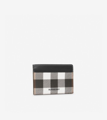 Check and Two-tone Leather Card Case in Dark Birch Brown - Women
