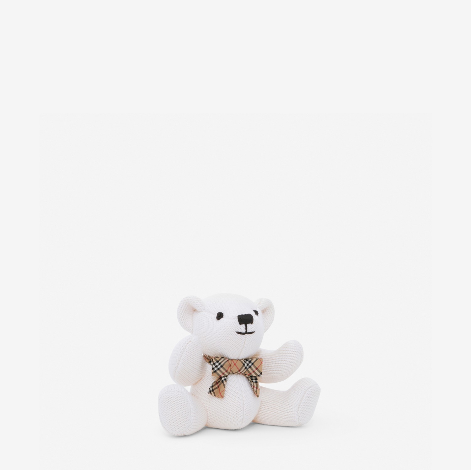 Check Bow Tie Wool Silk Thomas Bear Rattle in Ivory - Children | Burberry® Official