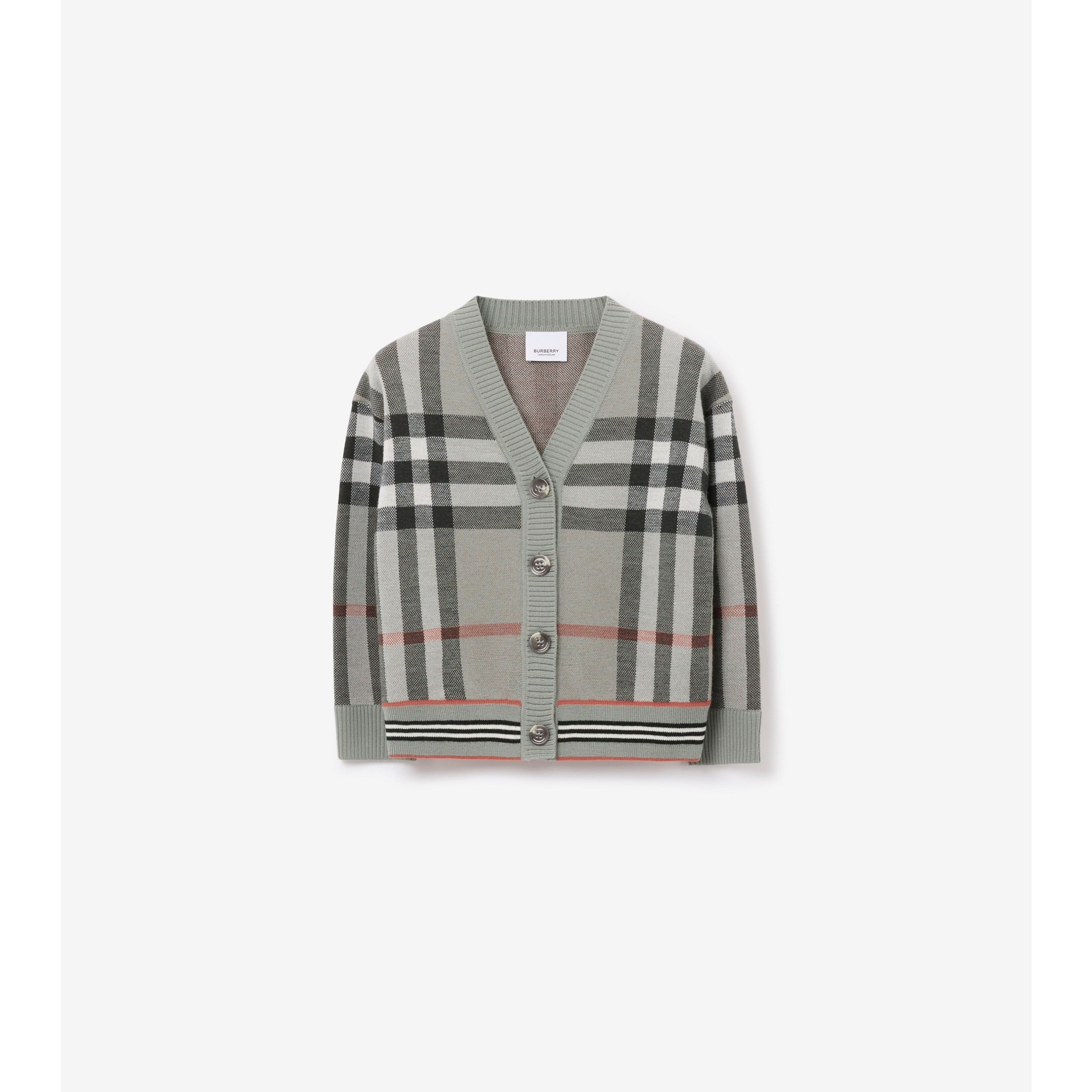 Check Wool Cardigan in Cool Charcoal Grey | Burberry® Official