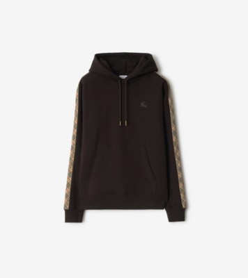 Check Trim Cotton Hoodie in Clove brown - Men | Burberry