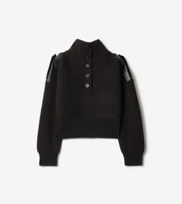 ウール ハーフボタン セーター (バークブラウン) - ウィメンズ