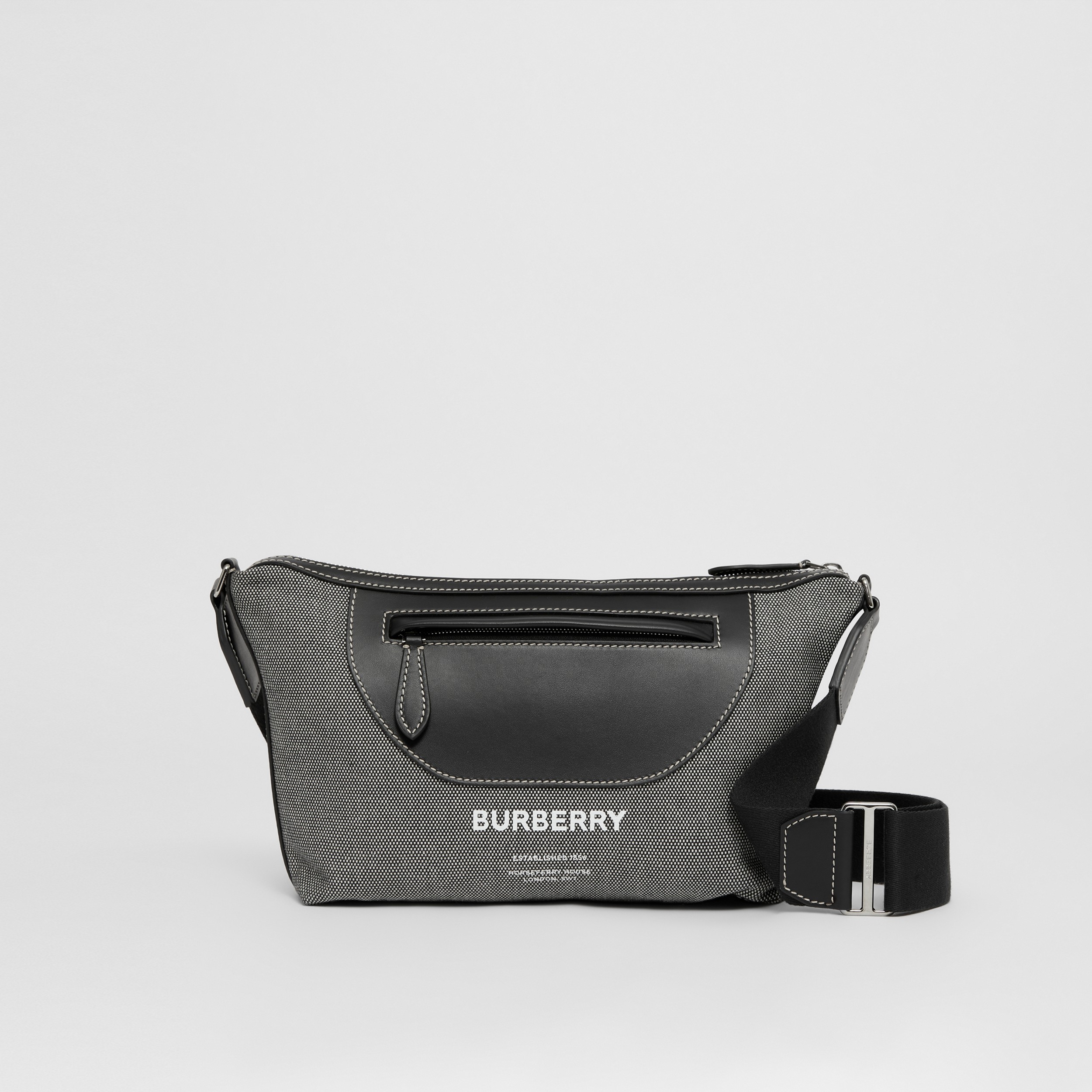 Horseferry Print Canvas and Leather Crossbody Bag in Black/grey - Men | Burberry® Official - 1