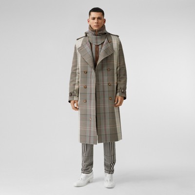Quilted Panel Check Wool Cotton Trench 