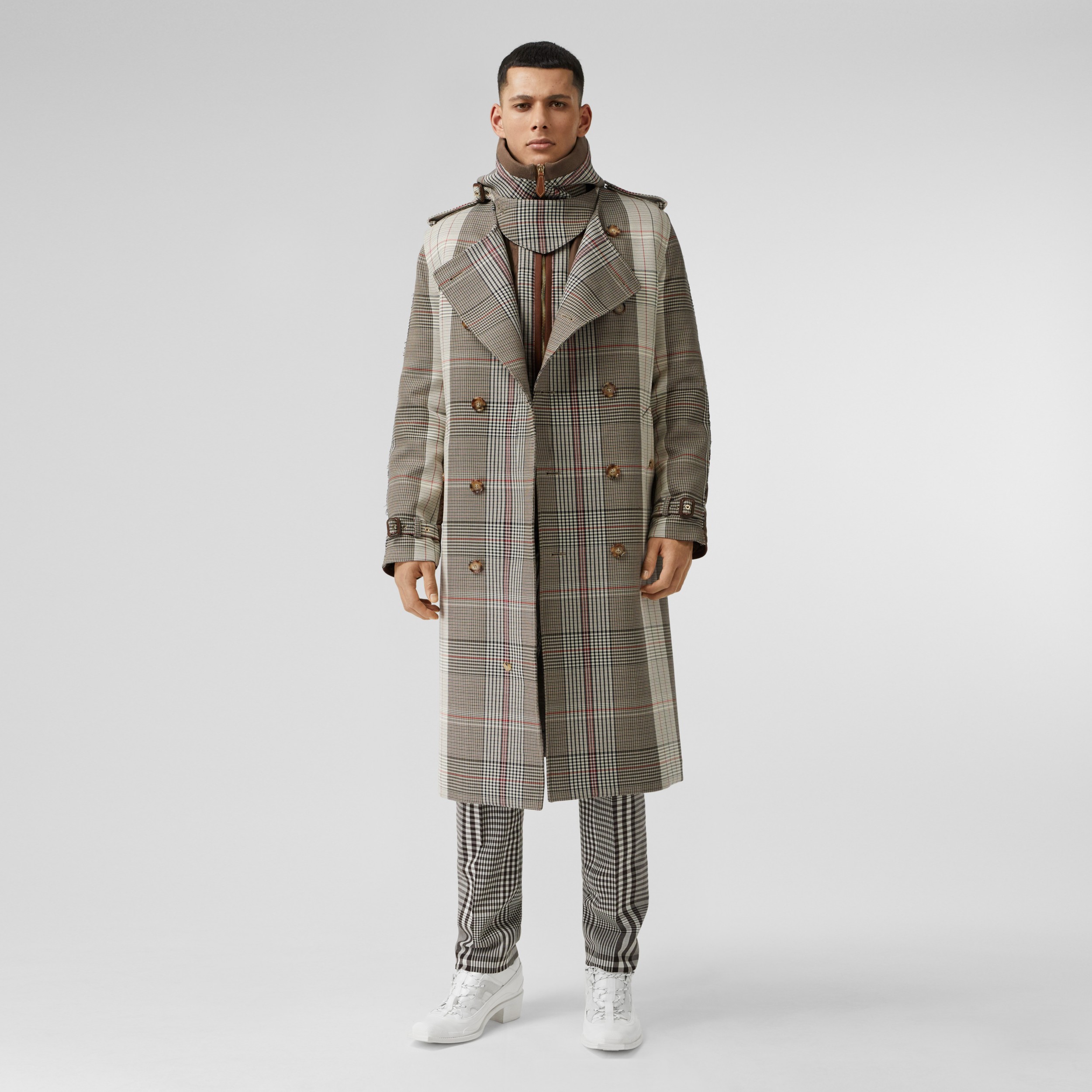 Quilted Panel Check Wool Cotton Trench Coat in Beige | Burberry United ...