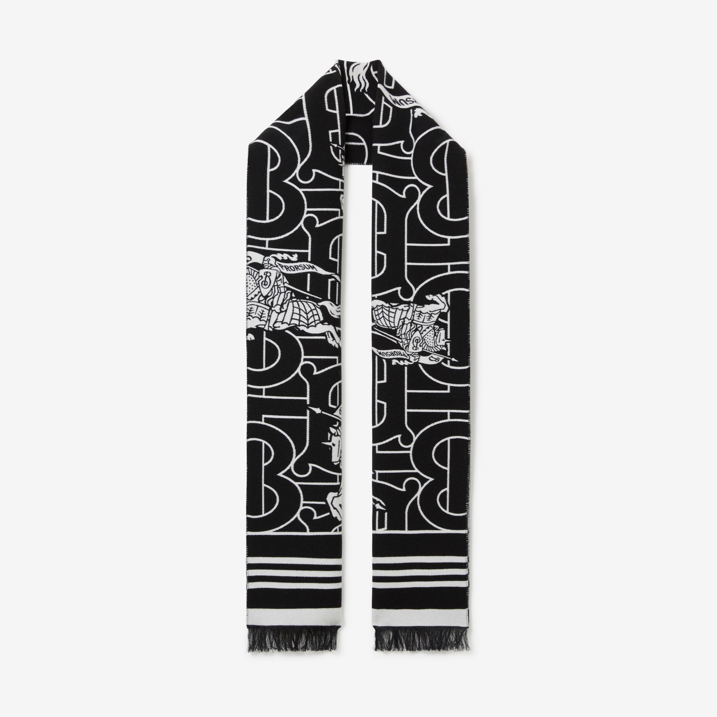 Sciarpa in lana e seta con collage di motivi in jacquard (Nero) | Sito ufficiale Burberry® - 1