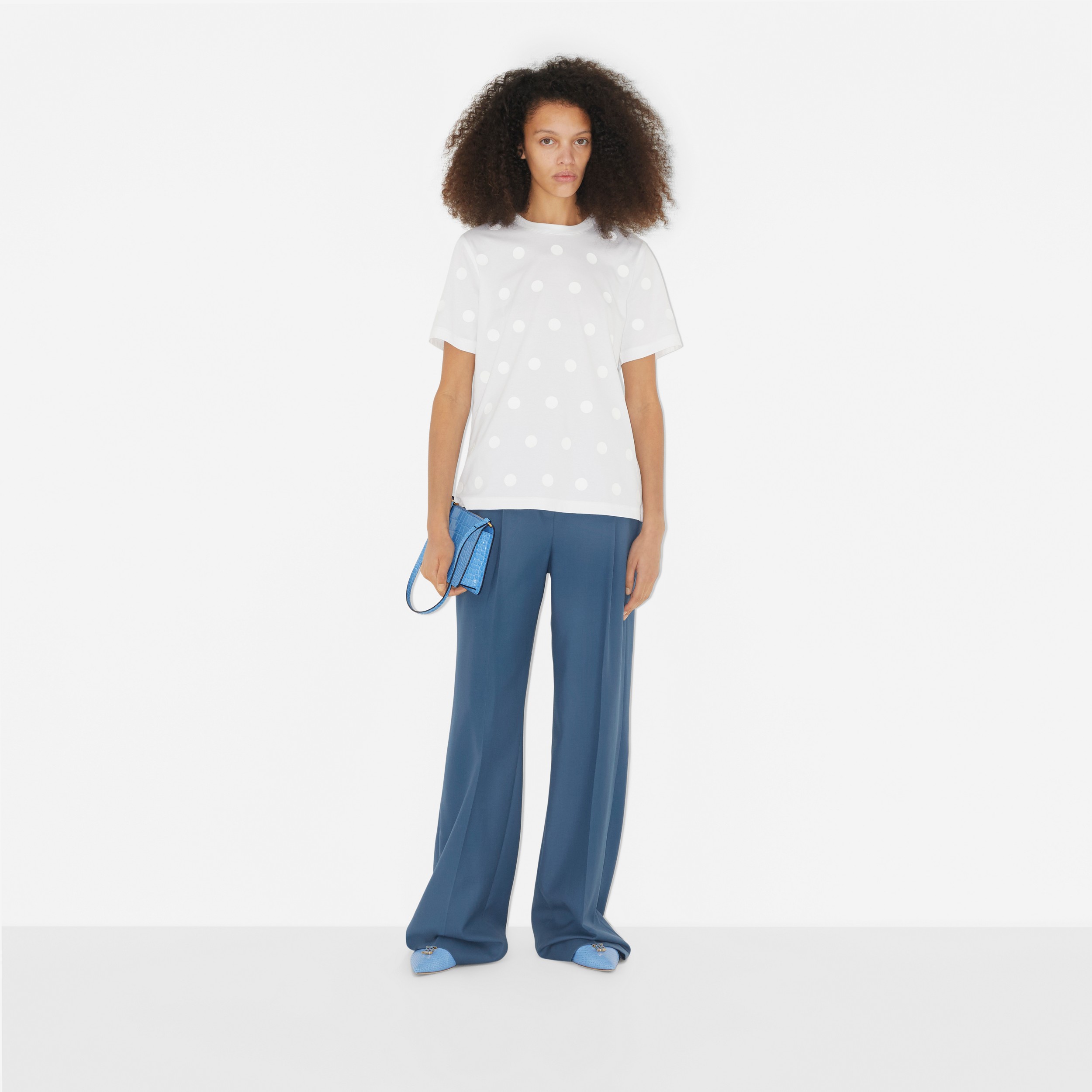 Polka Dot Print Cotton T-shirt in Optic White - Women | Burberry® Official - 2