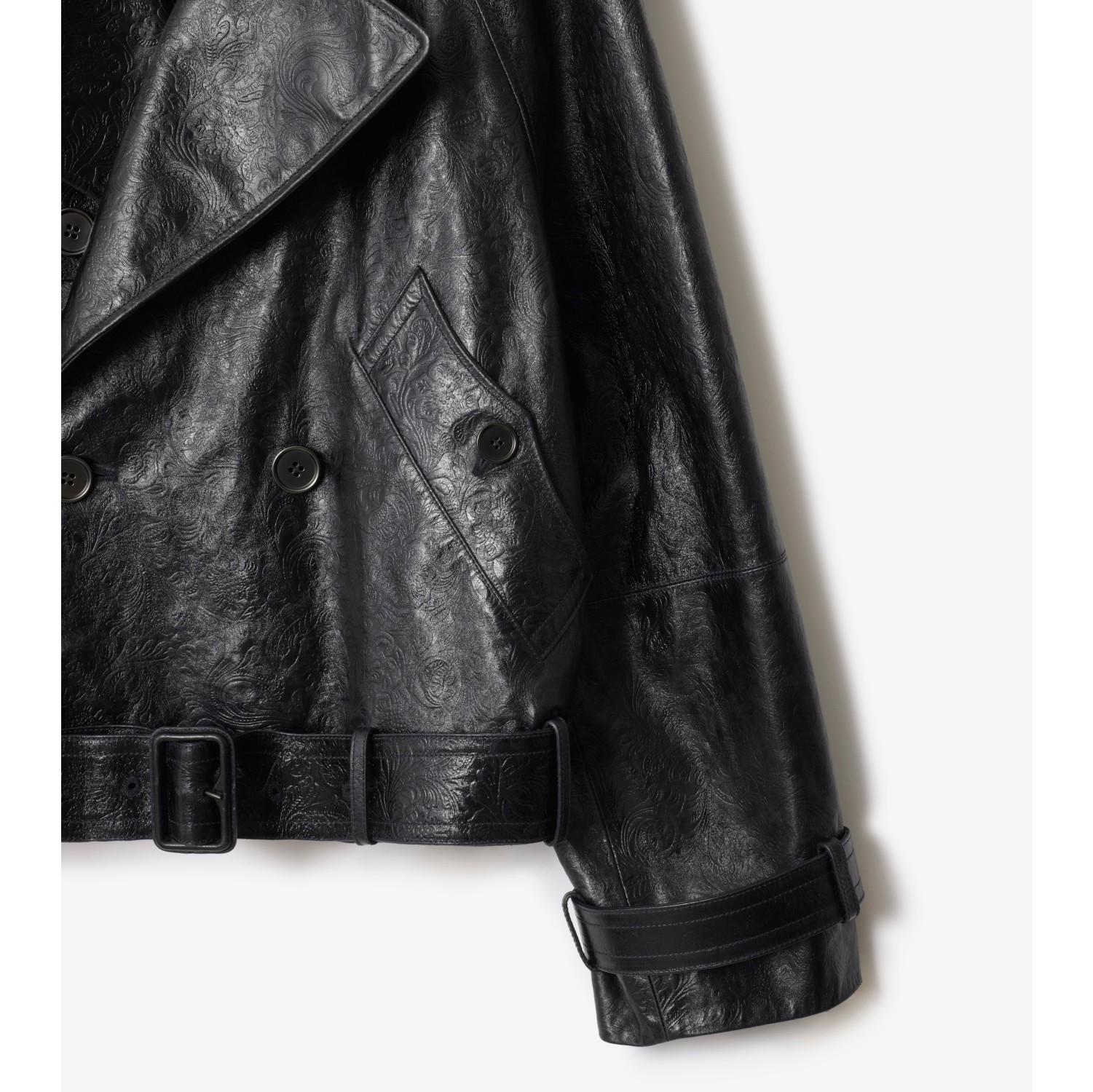 Cropped Embossed Leather Trench Jacket in Silhouette black - Men | Burberry® Official