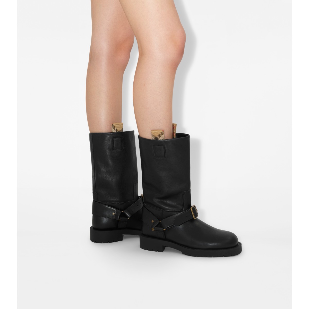  Check Leather Soft Saddle Low Boots​