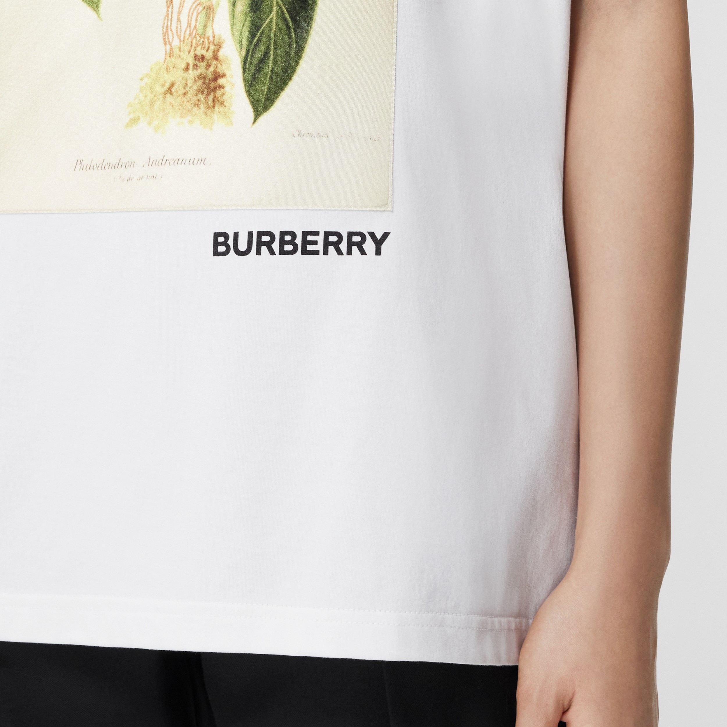 Botanical Sketch Print Cotton Oversized T-shirt in White - Women | Burberry® Official - 2