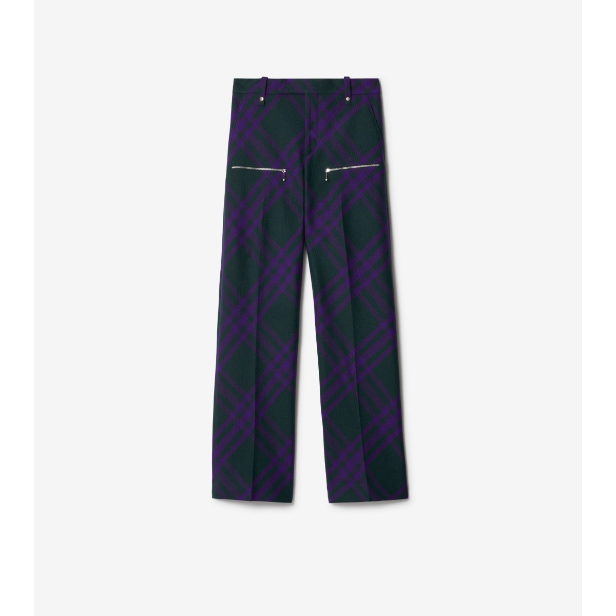 Shop Burberry Check Wool Trousers In Deep Royal