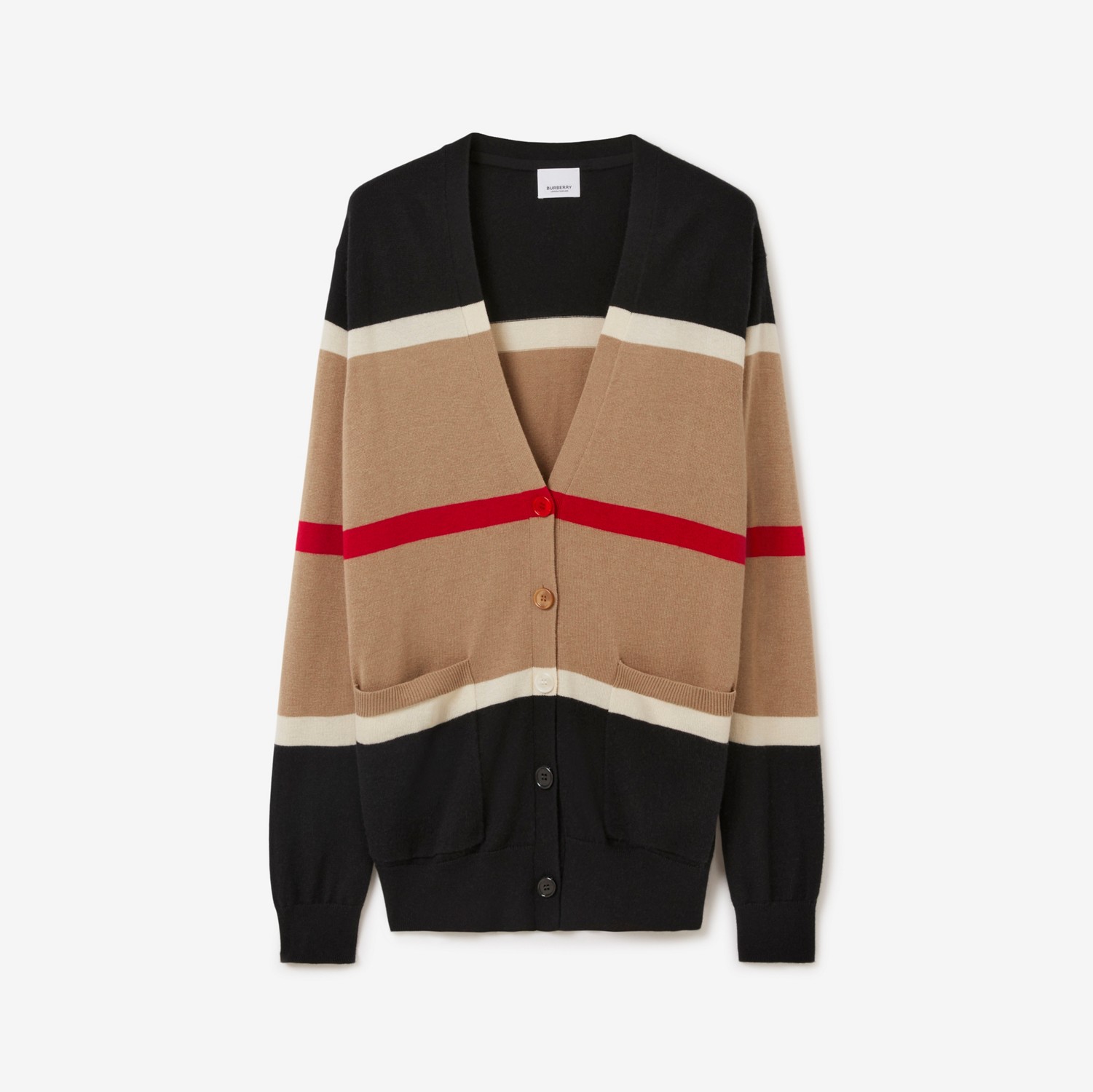 Striped Cashmere Silk Cardigan in Camel - Women | Burberry® Official