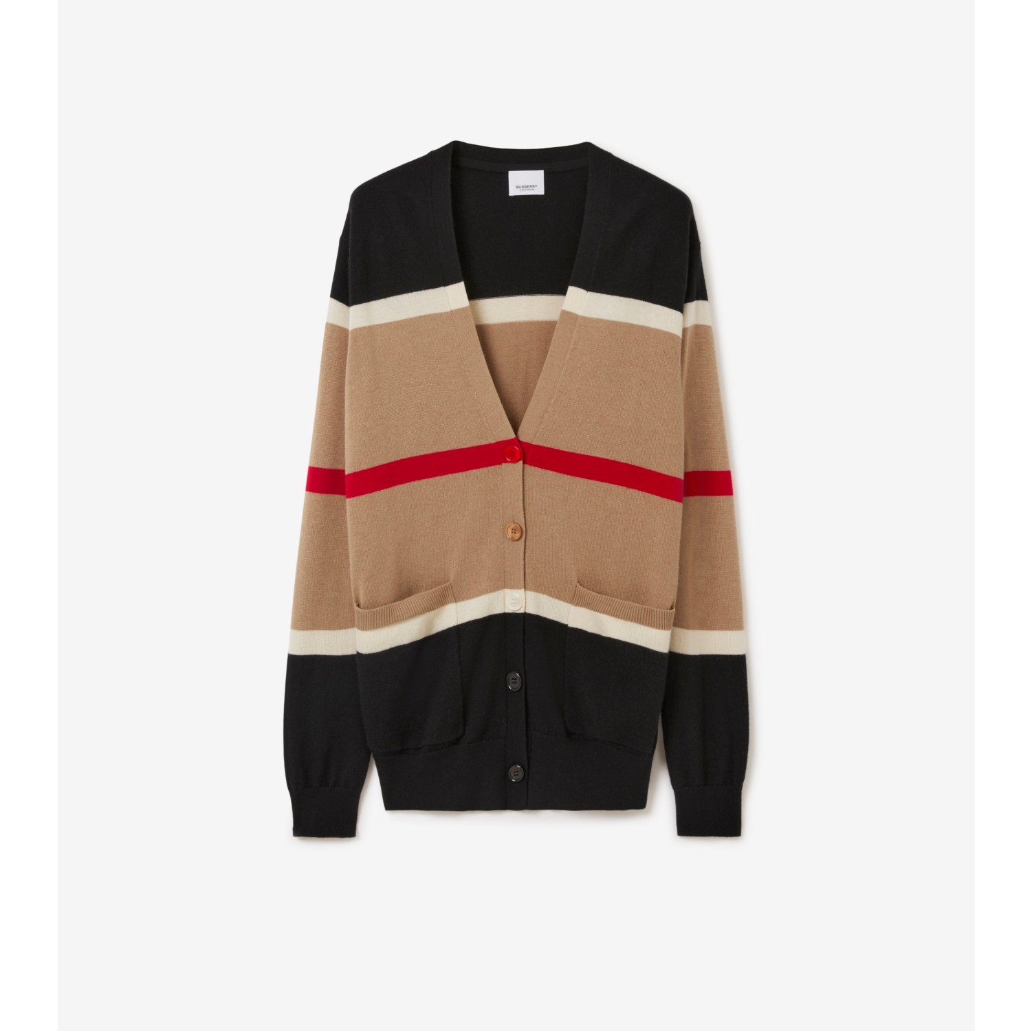 Striped Cashmere Silk Cardigan in Camel Women Burberry Official