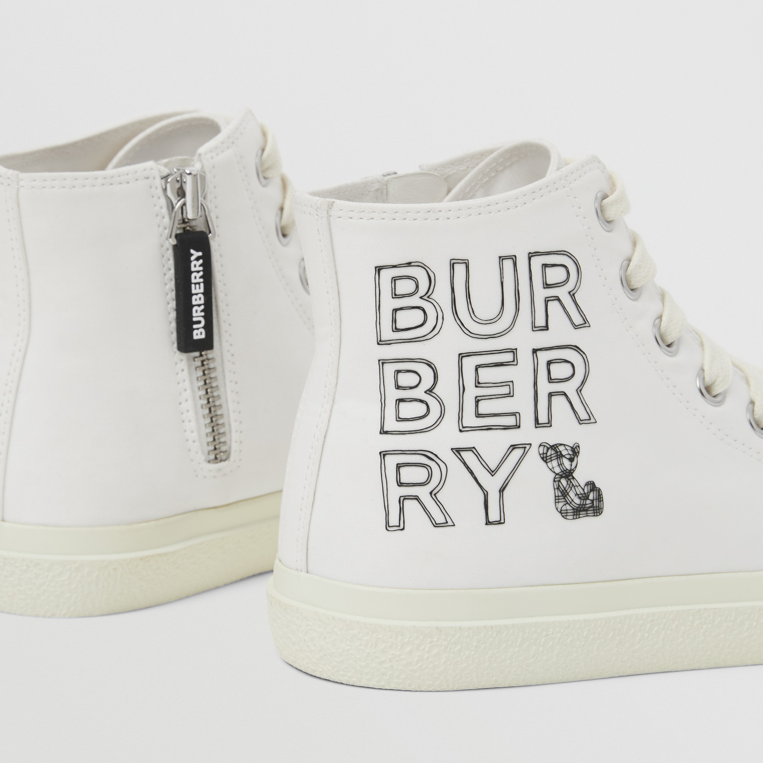 Logo Print Cotton Gabardine High-top Sneakers in Neutral White | Burberry® Official - 2
