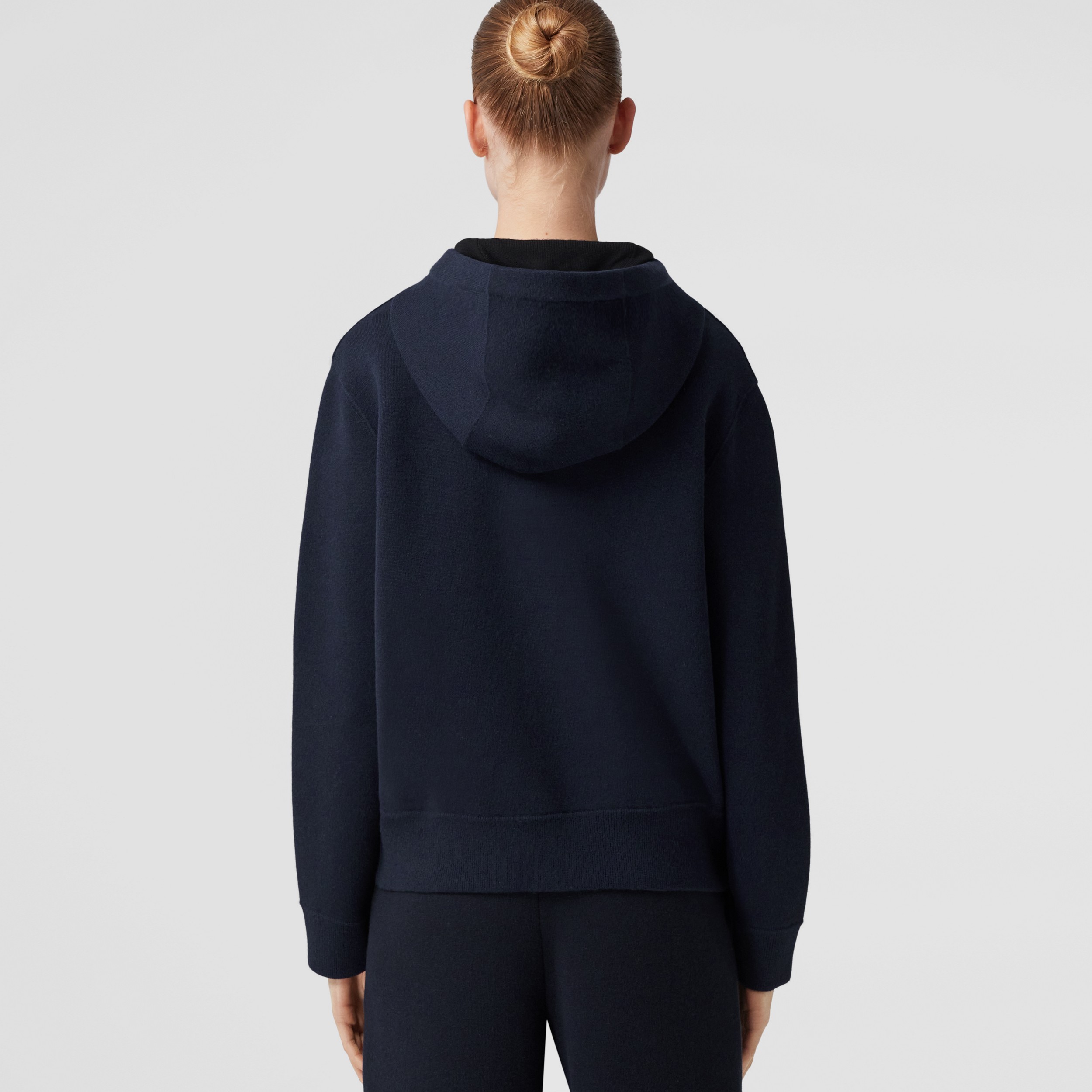 Embroidered Logo Cashmere Zip Hoodie in Dark Charcoal Blue - Women | Burberry® Official - 3