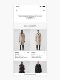 Page boutique de l'application Burberry