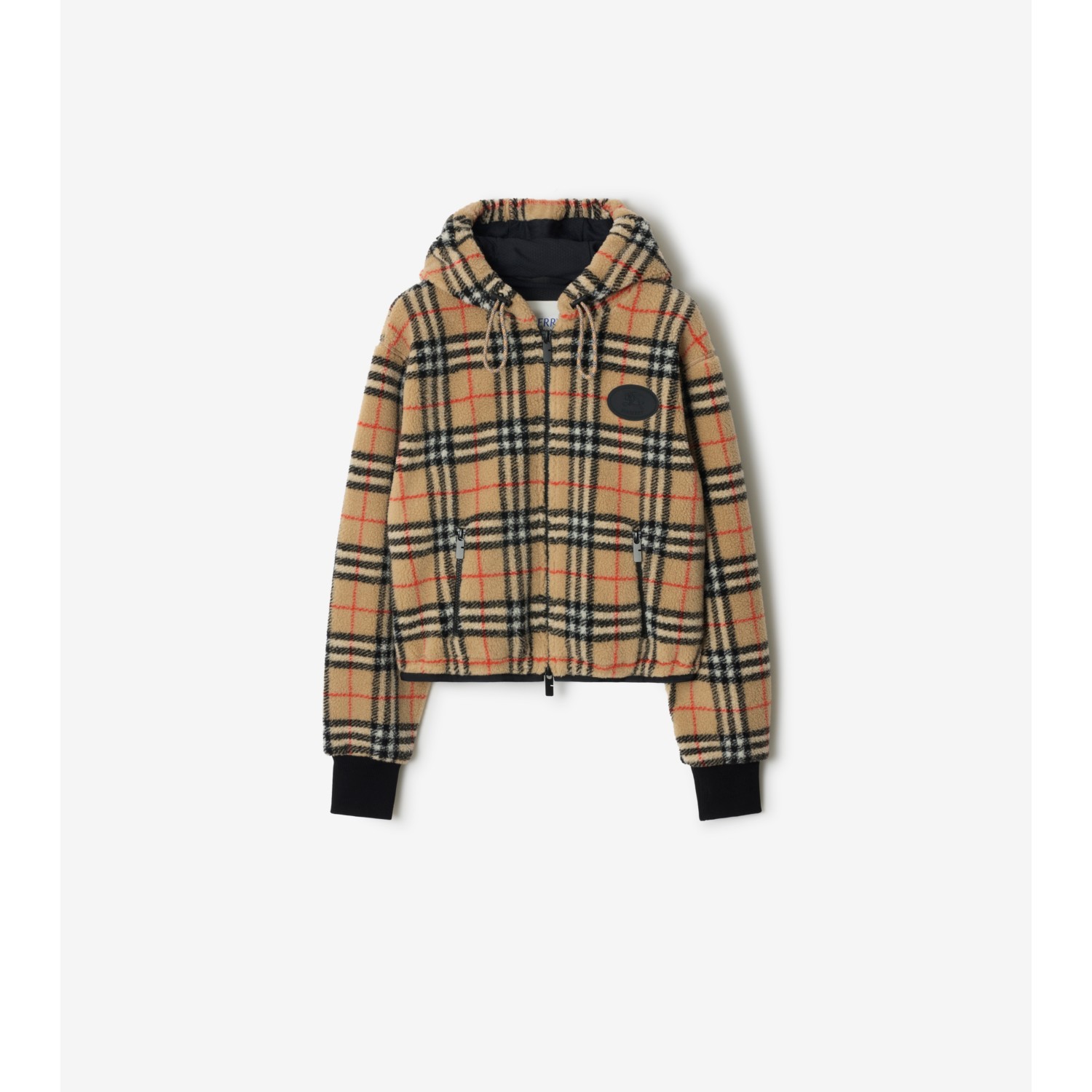Cropped Check Fleece Hooded Jacket