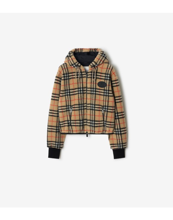 クロップド チェック フリース フーデッドジャケット