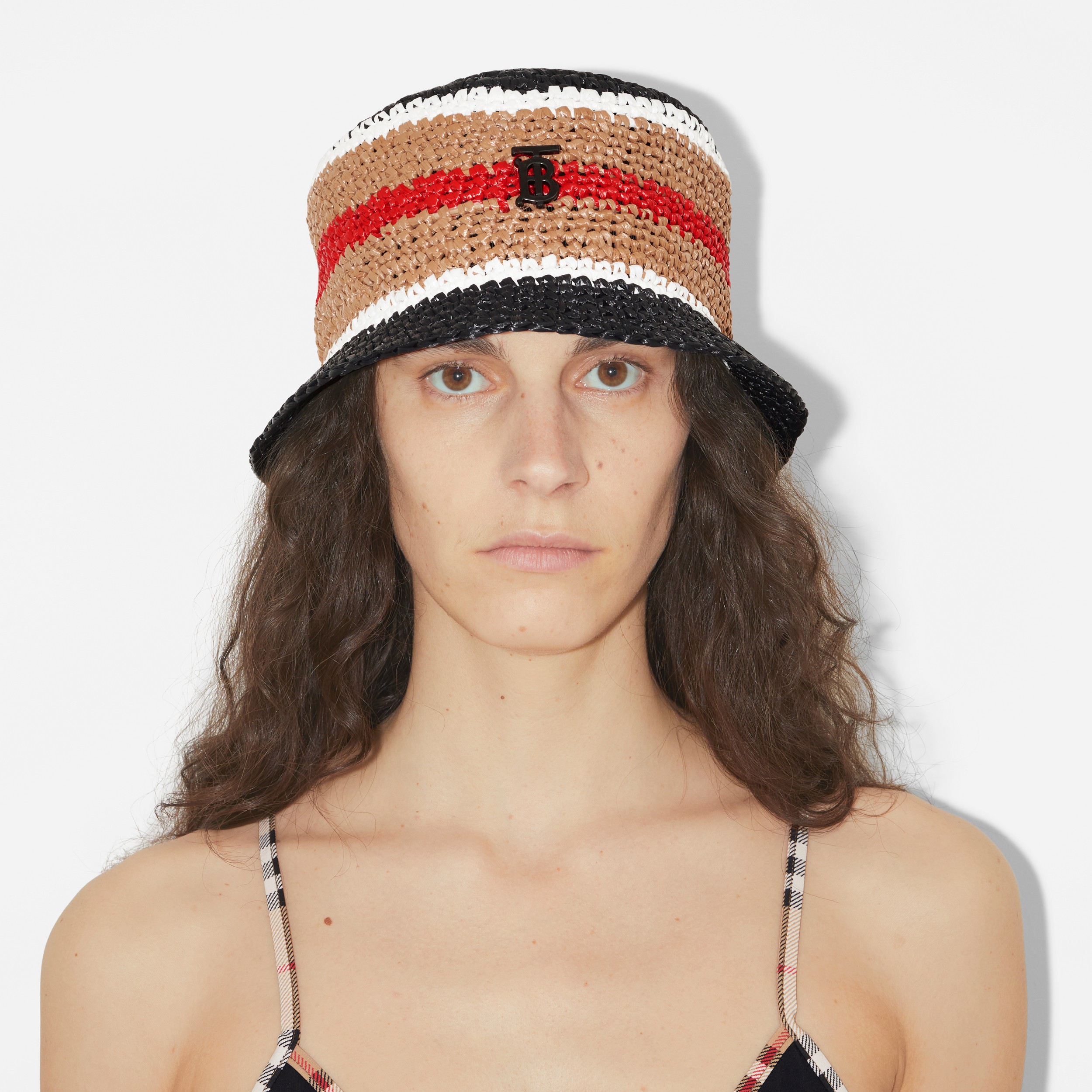 Sombrero de pesca de efecto rafia a rayas con monograma (Beige Vintage) | Burberry® oficial - 4