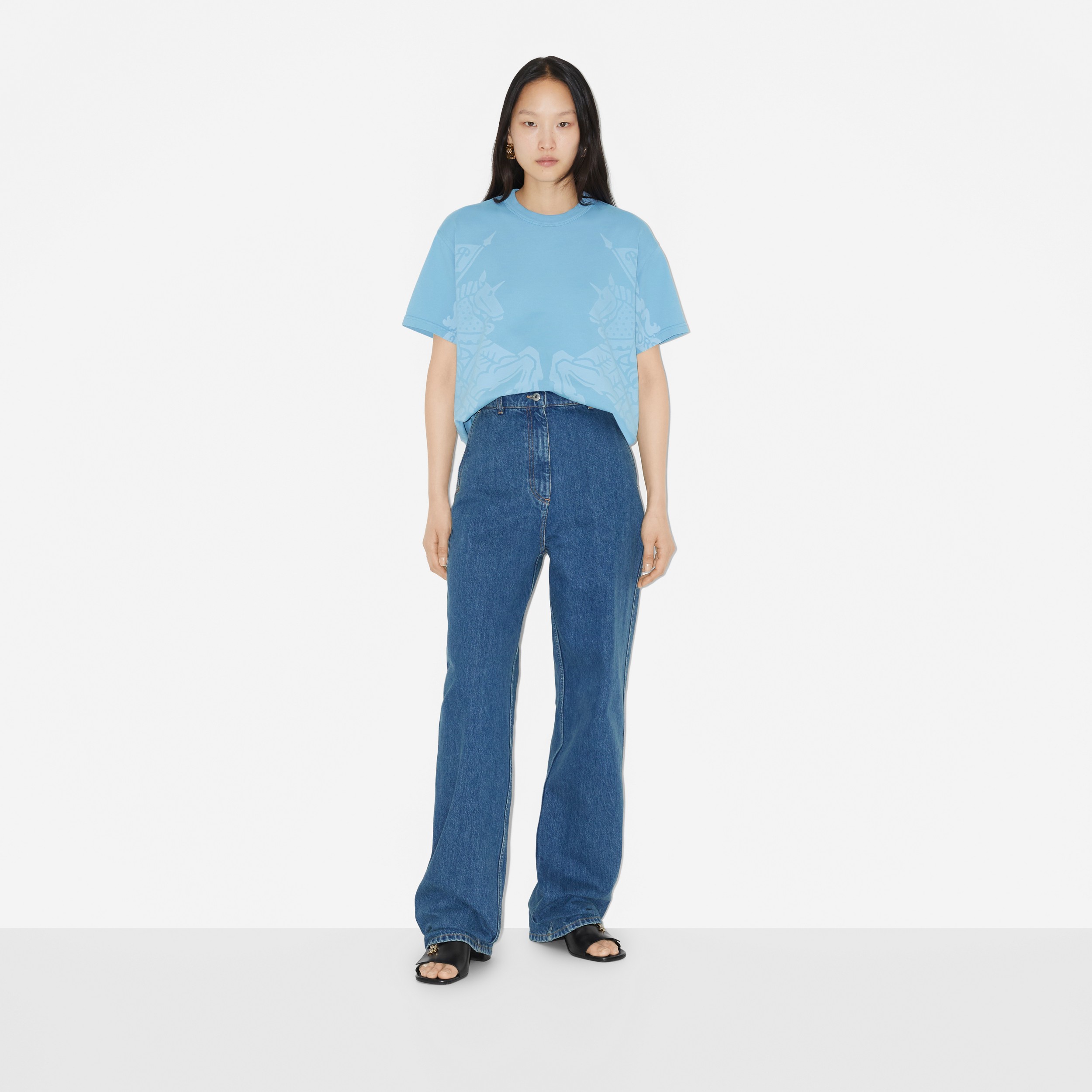 Camiseta oversize em algodão com estampa EKD (Azul Brim Fresco) - Mulheres | Burberry® oficial - 2