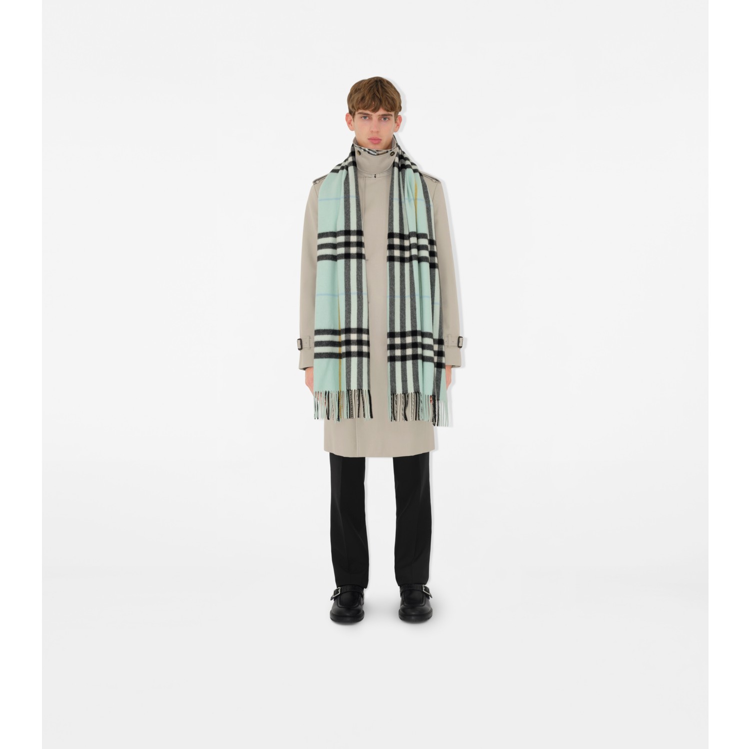 Wide Check Cashmere Scarf