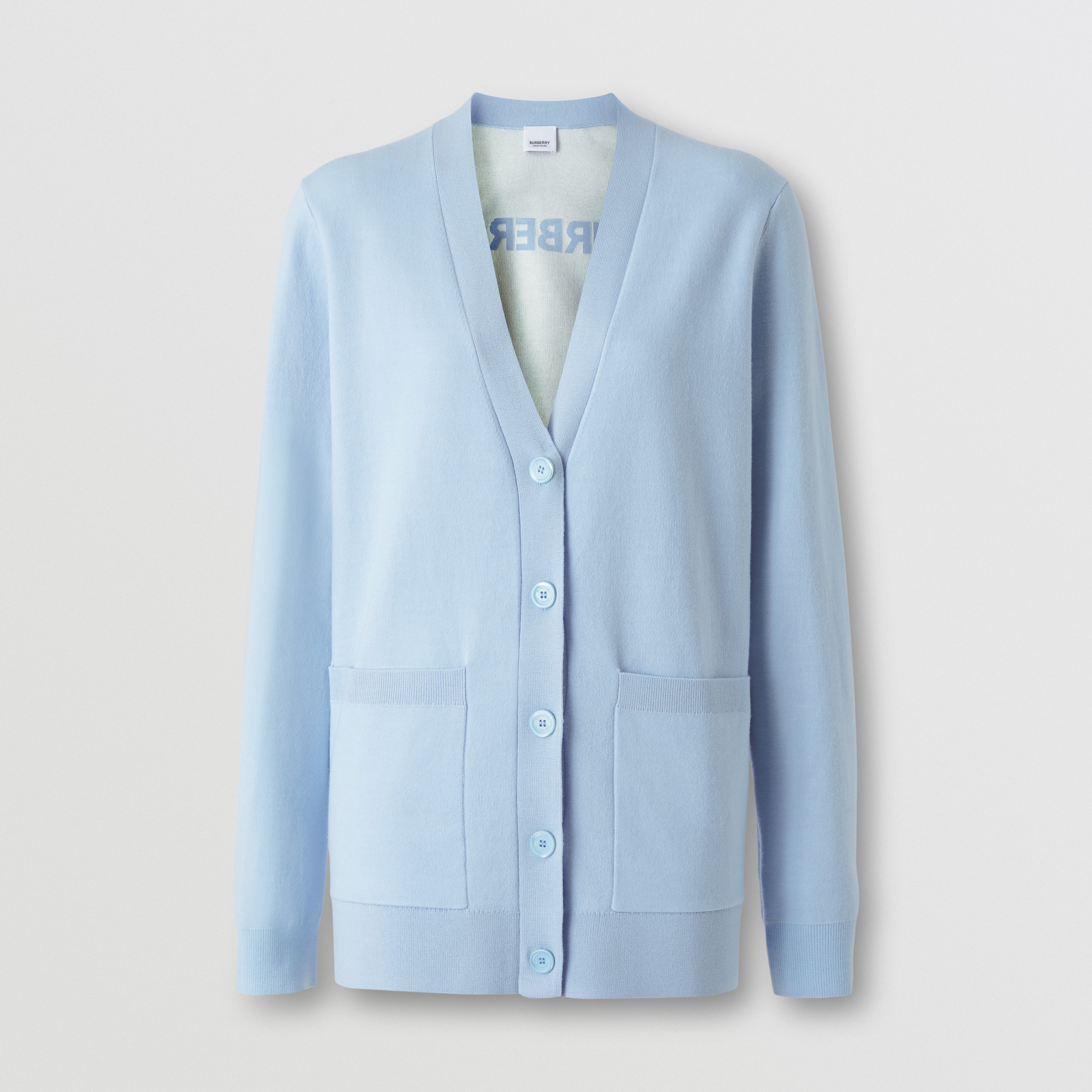 Horseferry Square Wool Blend Jacquard Cardigan in Light Porcelain Blue - Women | Burberry® Official - 4