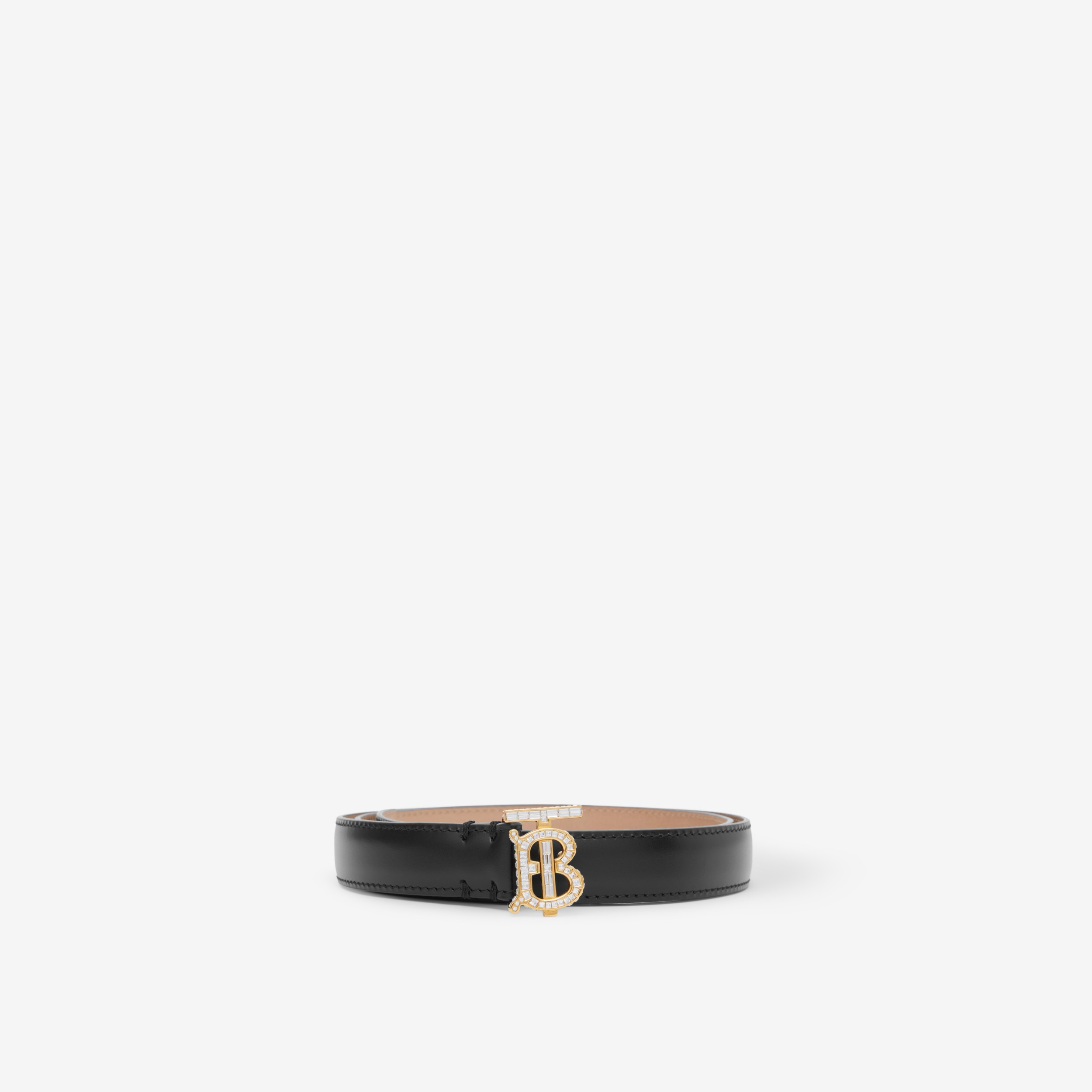 Crystal Monogram Motif Leather TB Belt in Black - Women | Burberry® Official - 1