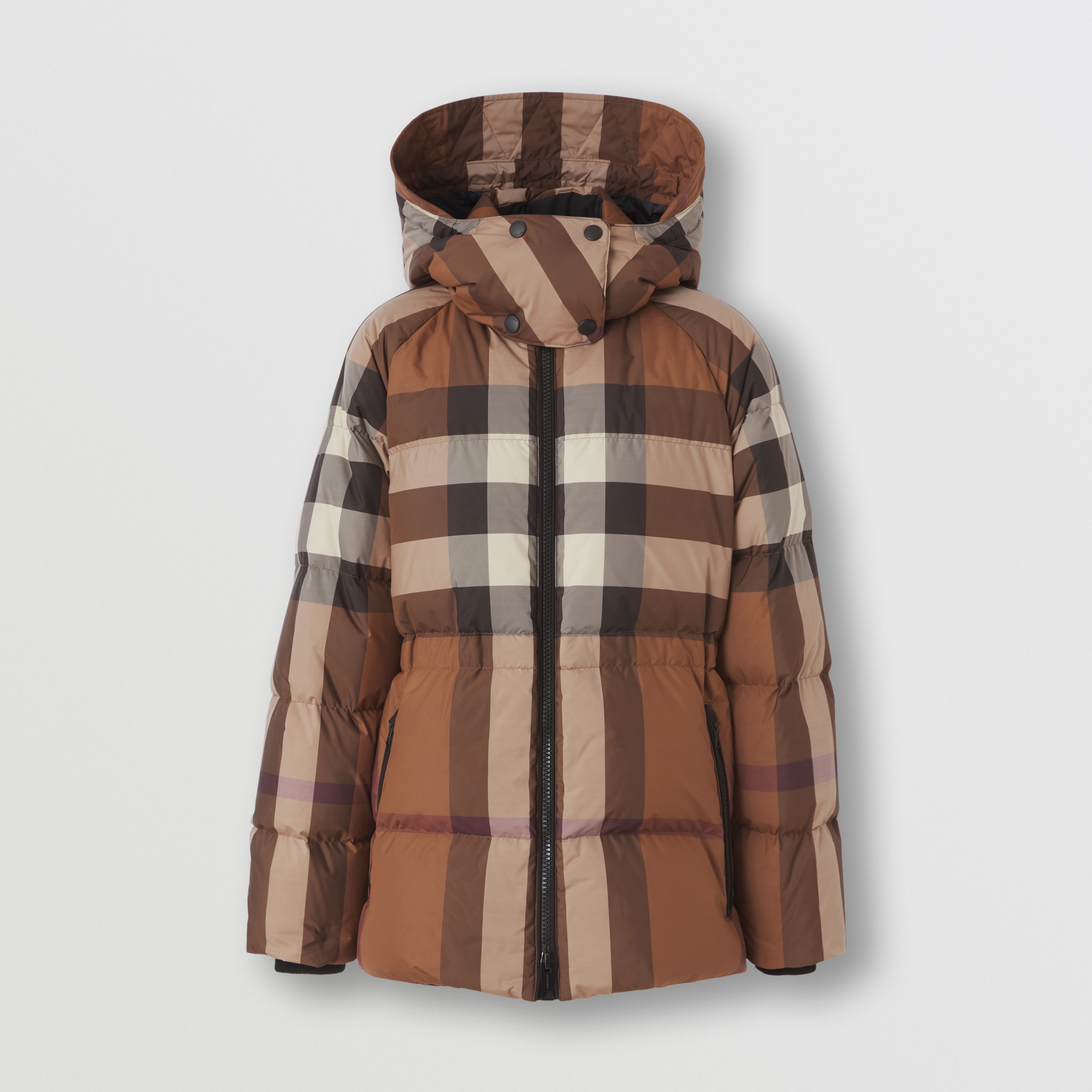 Detachable Hood Check Puffer Jacket in Dark Birch Brown - Women | Burberry®  Official