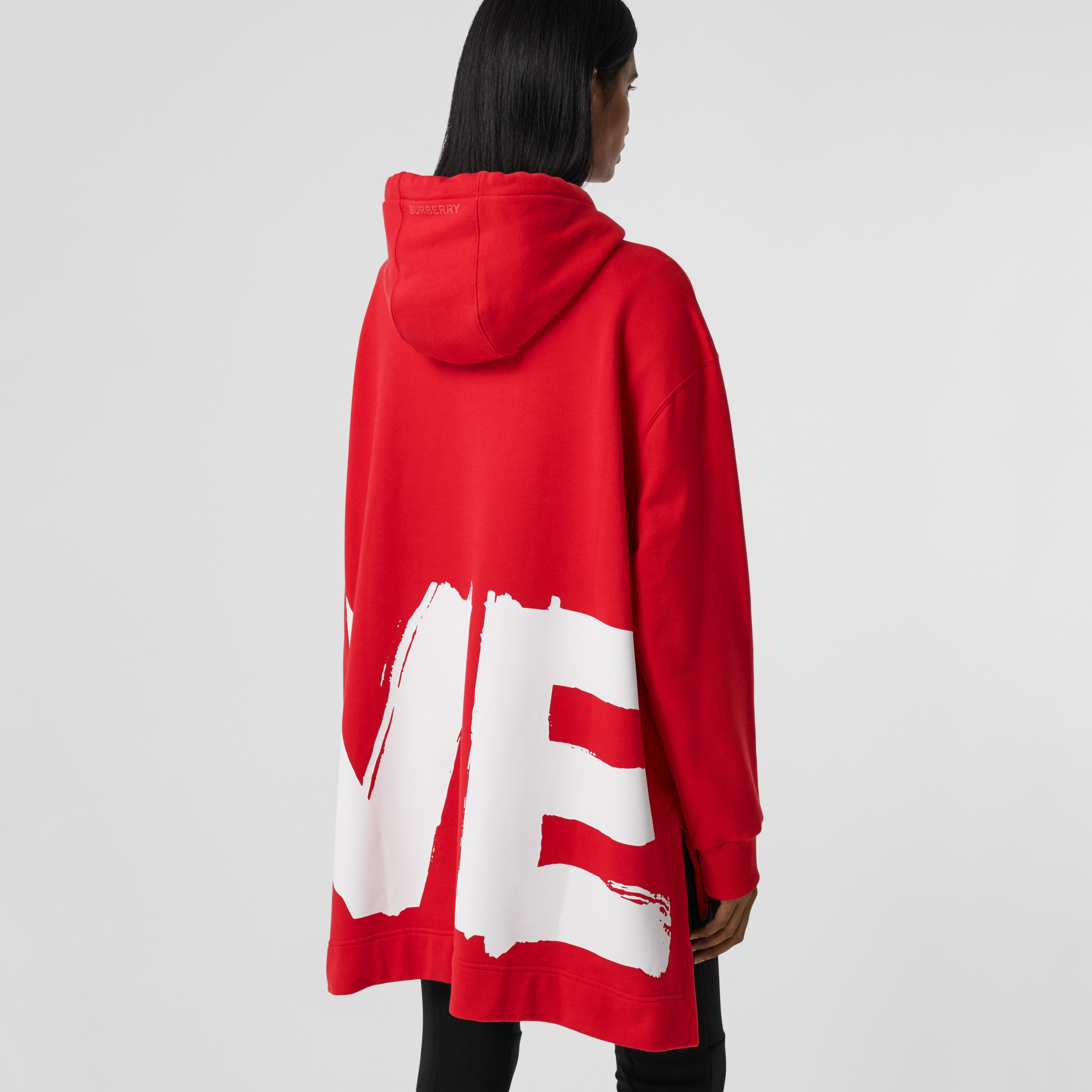 Love Print Cotton Oversized Hoodie in Bright Red Women Burberry