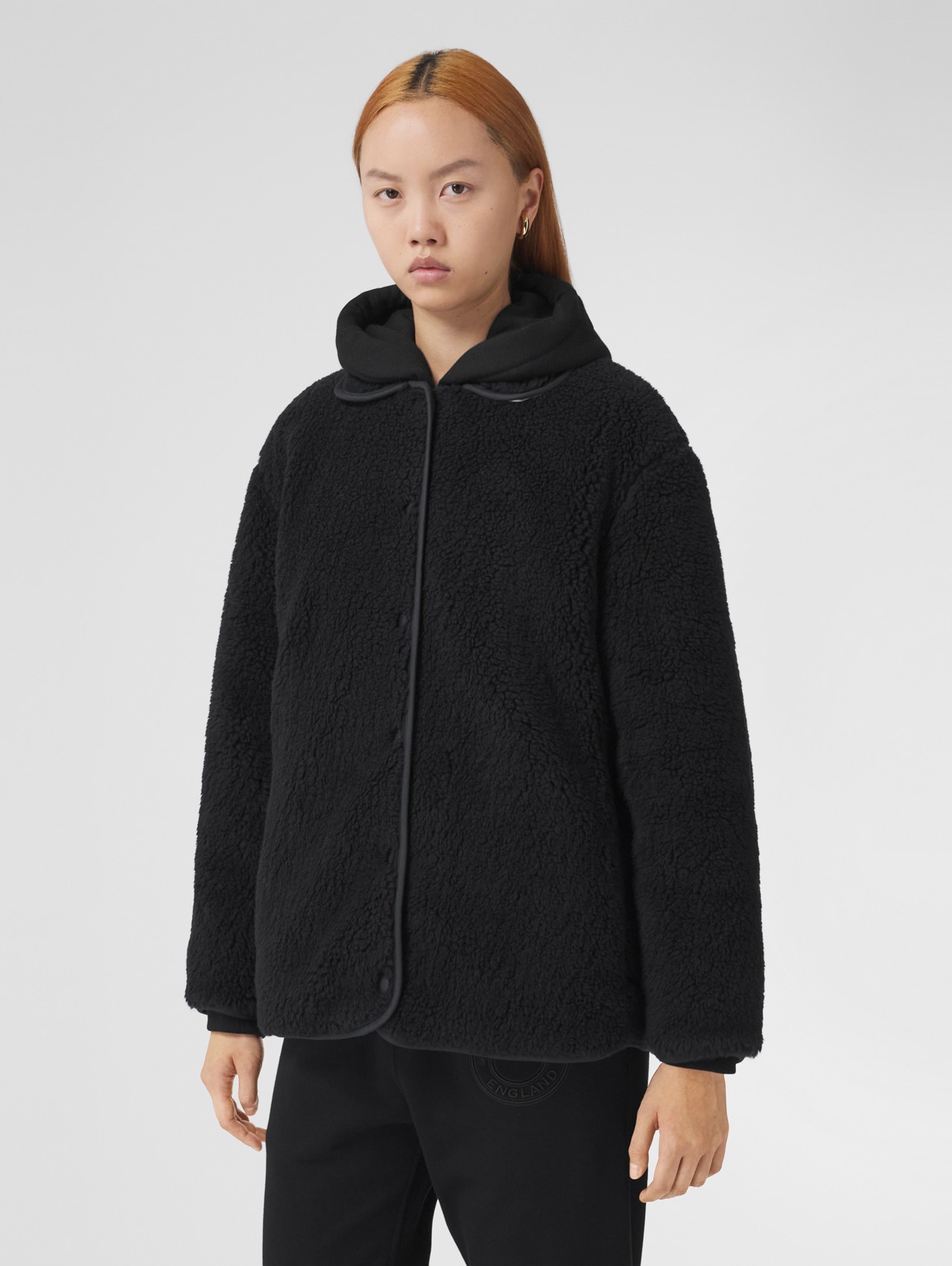 Wool Cashmere Blend Fleece Jacket in Navy Black