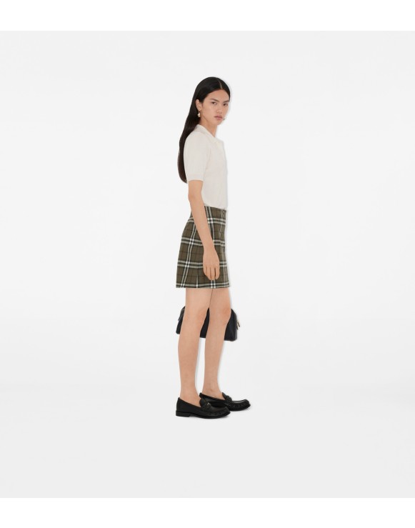 Check Bonded Wool Trench Mini Skirt