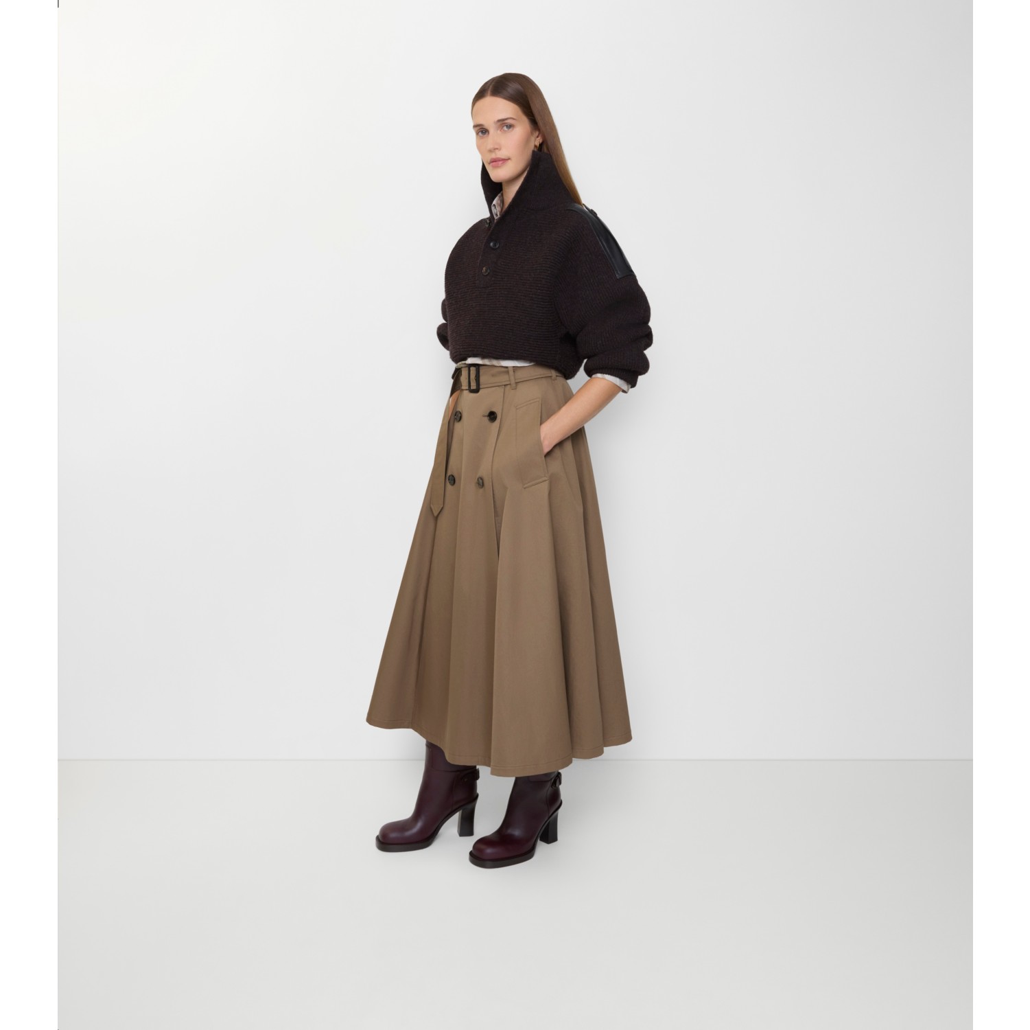 Gabardine Trench Midi Skirt