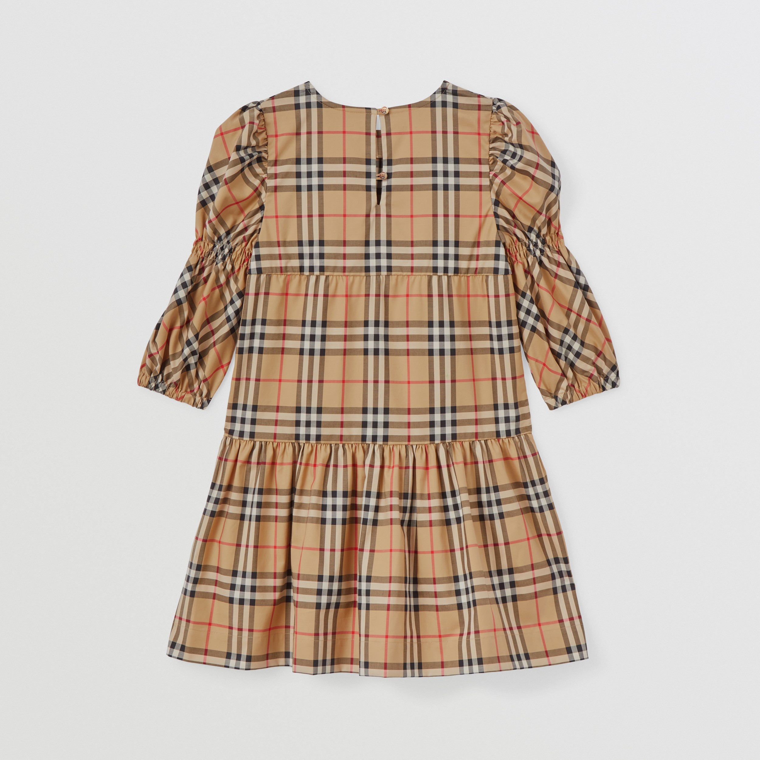 Puff-sleeve Vintage Check Stretch Cotton Dress in Archive Beige | Burberry® Official - 4