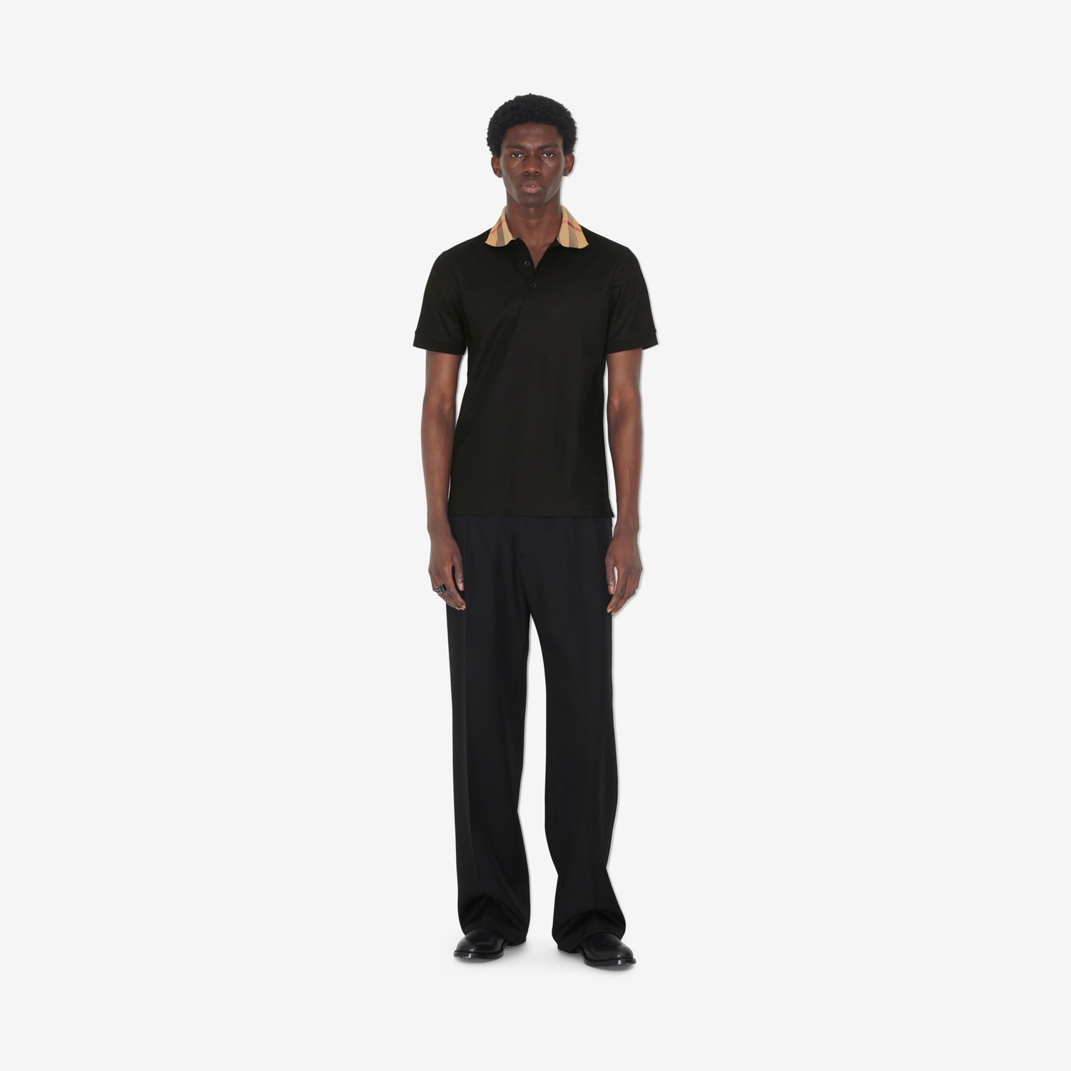 Check Collar Cotton Polo Shirt in Black - Men | Burberry® Official