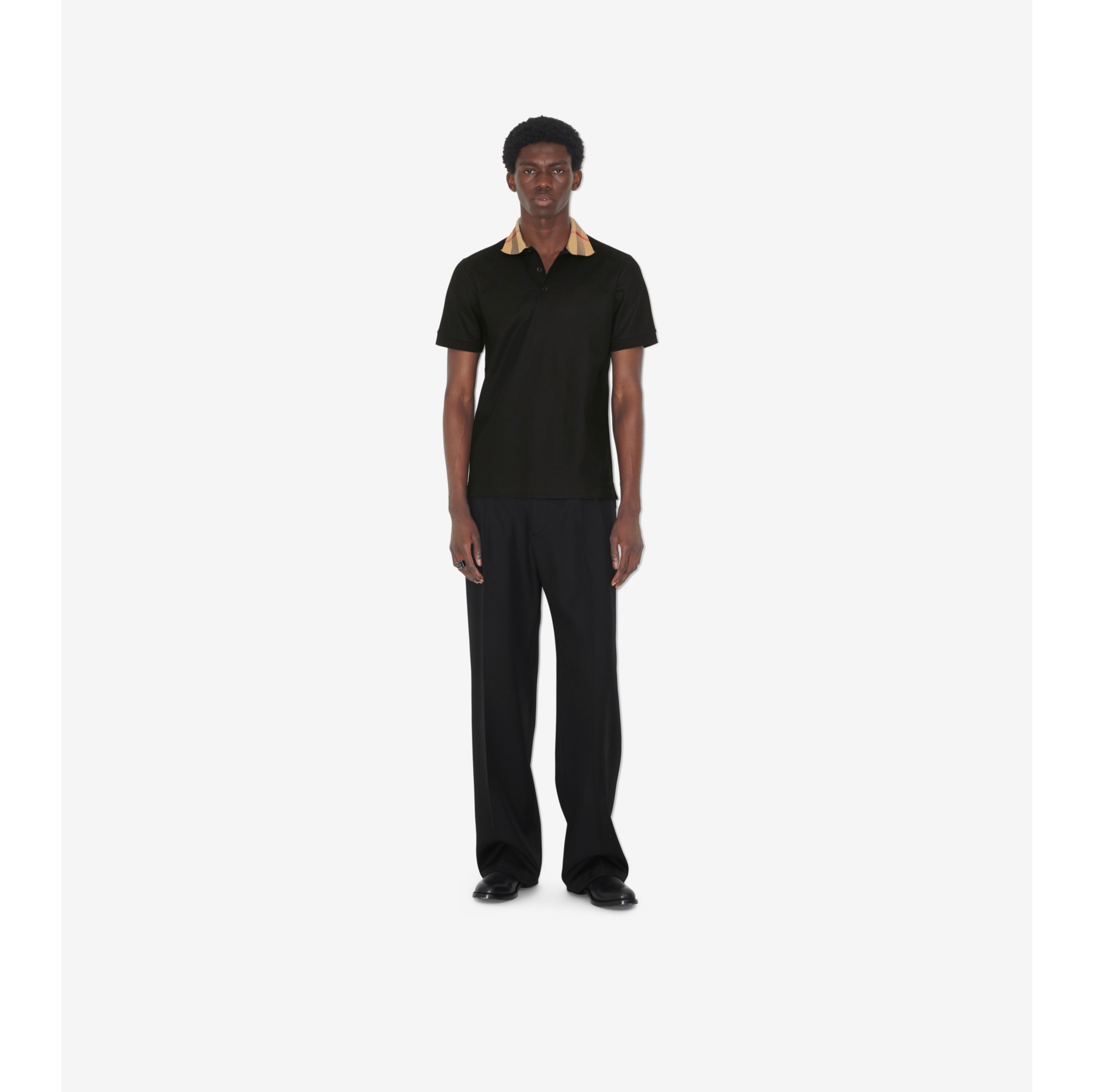 Cotton Polo Shirt in Black Men Burberry Official