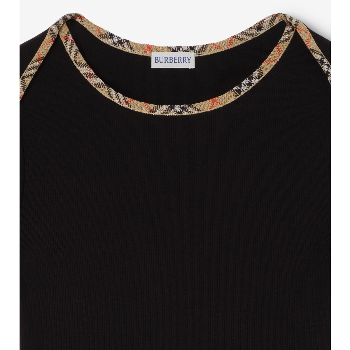  Check Trim Stretch Cotton T-shirt