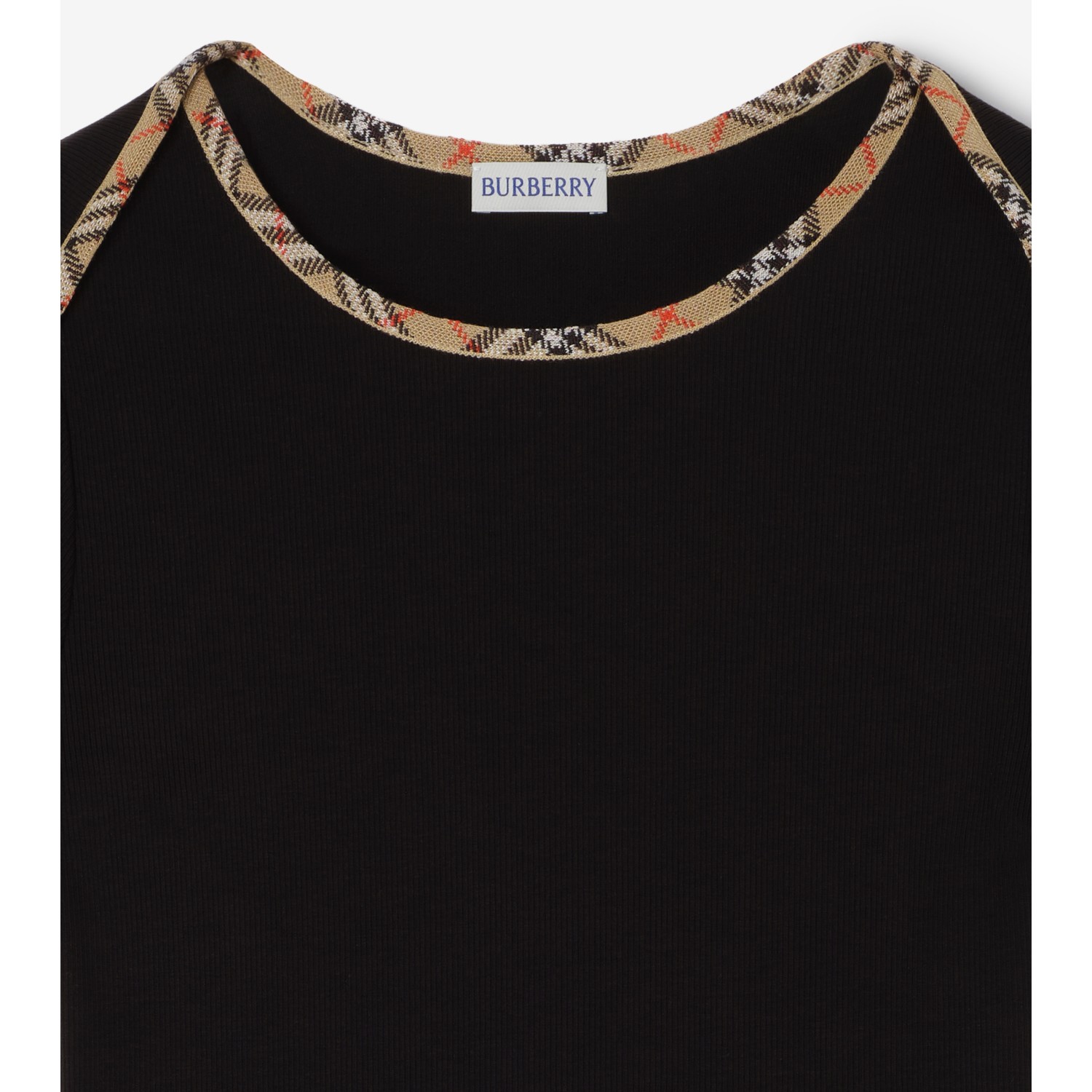 Check Trim Stretch Cotton T-shirt - thumbnail 4