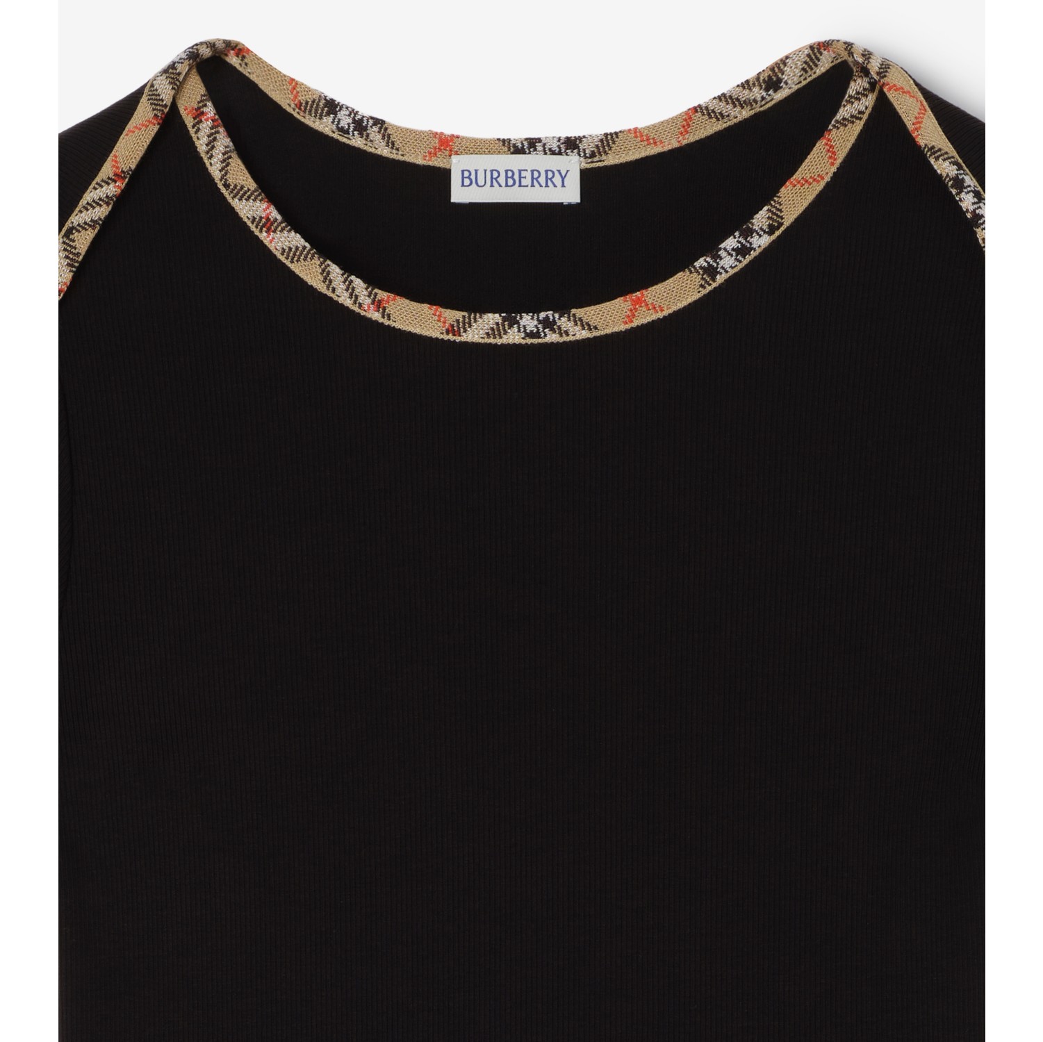 Check Trim Stretch Cotton T-shirt