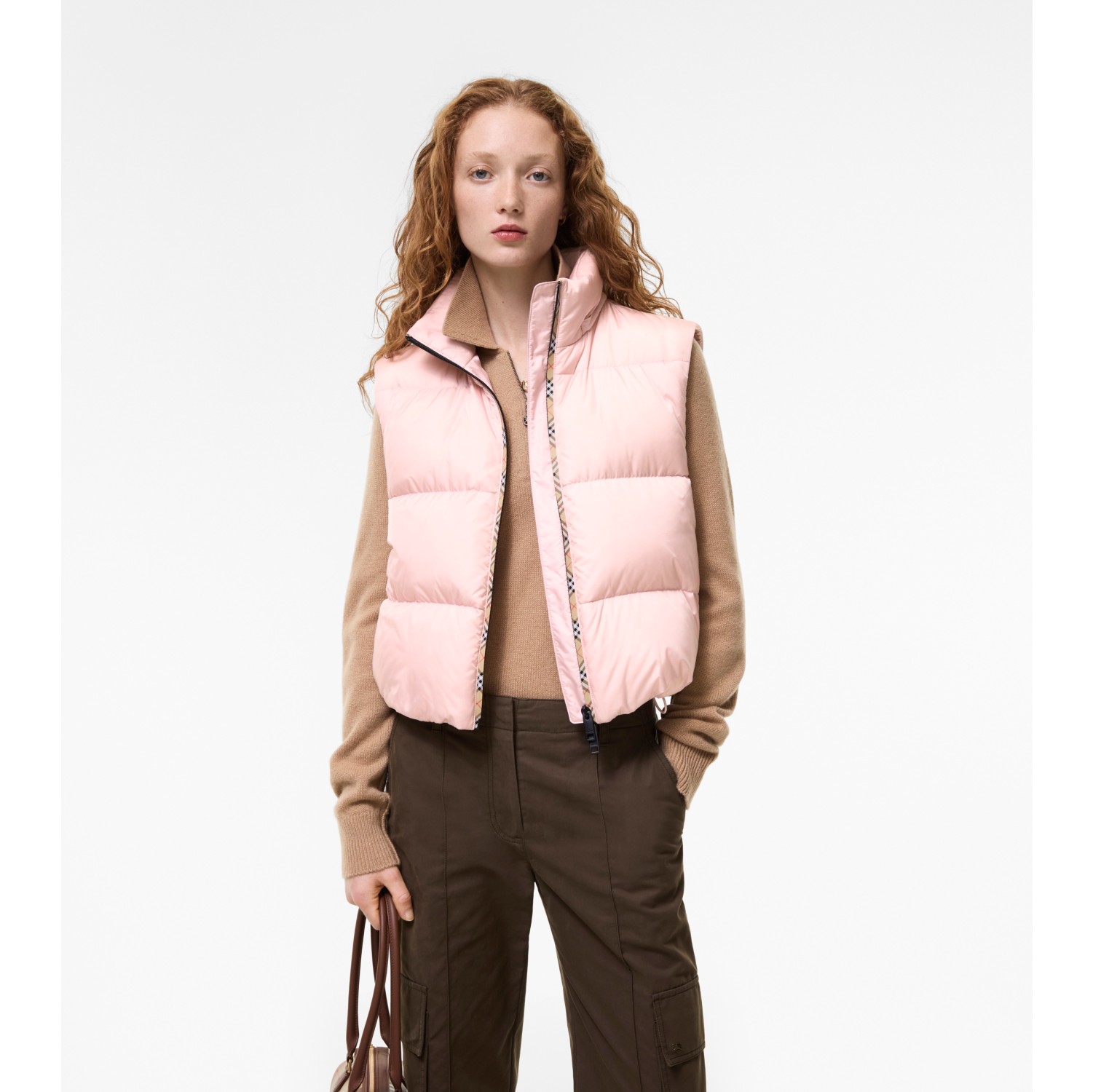 Detachable Sleeve Nylon Langdale Puffer Jacket in Peony pink